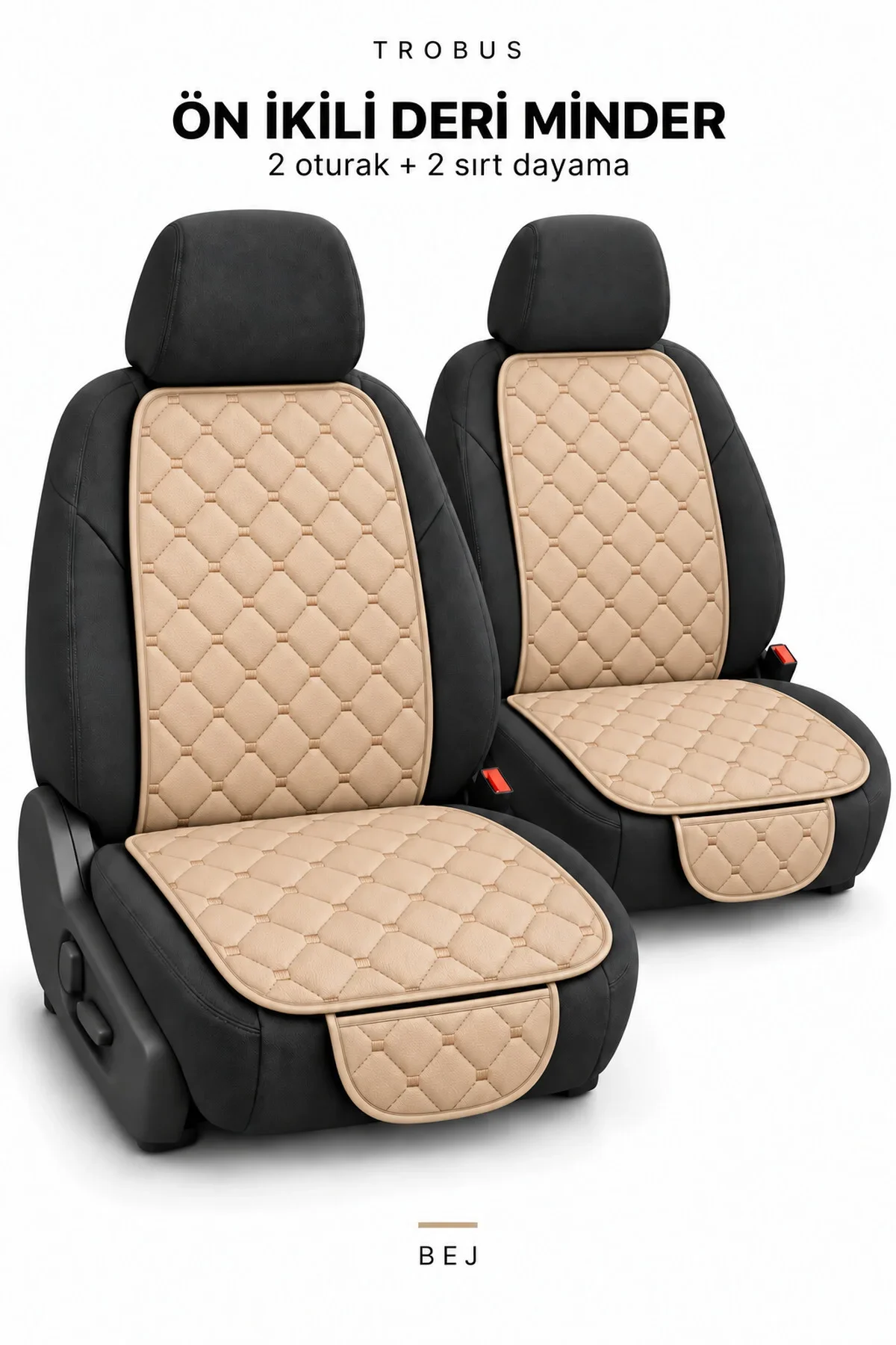 Ford Fiesta 2008+ Kapitone Ön İkili Suni Deri Koltuk Minderi 4 Parça Bej Ford Fiesta 2008+ Kapitone Ön İkili Suni Deri Koltuk Minderi 4 Parça Bej