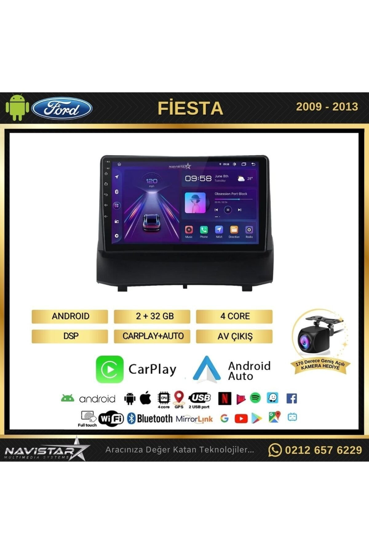 Ford Fiesta 2009 - 2013 Model 2GB + 32GB Android 13 Kablosuz Carp