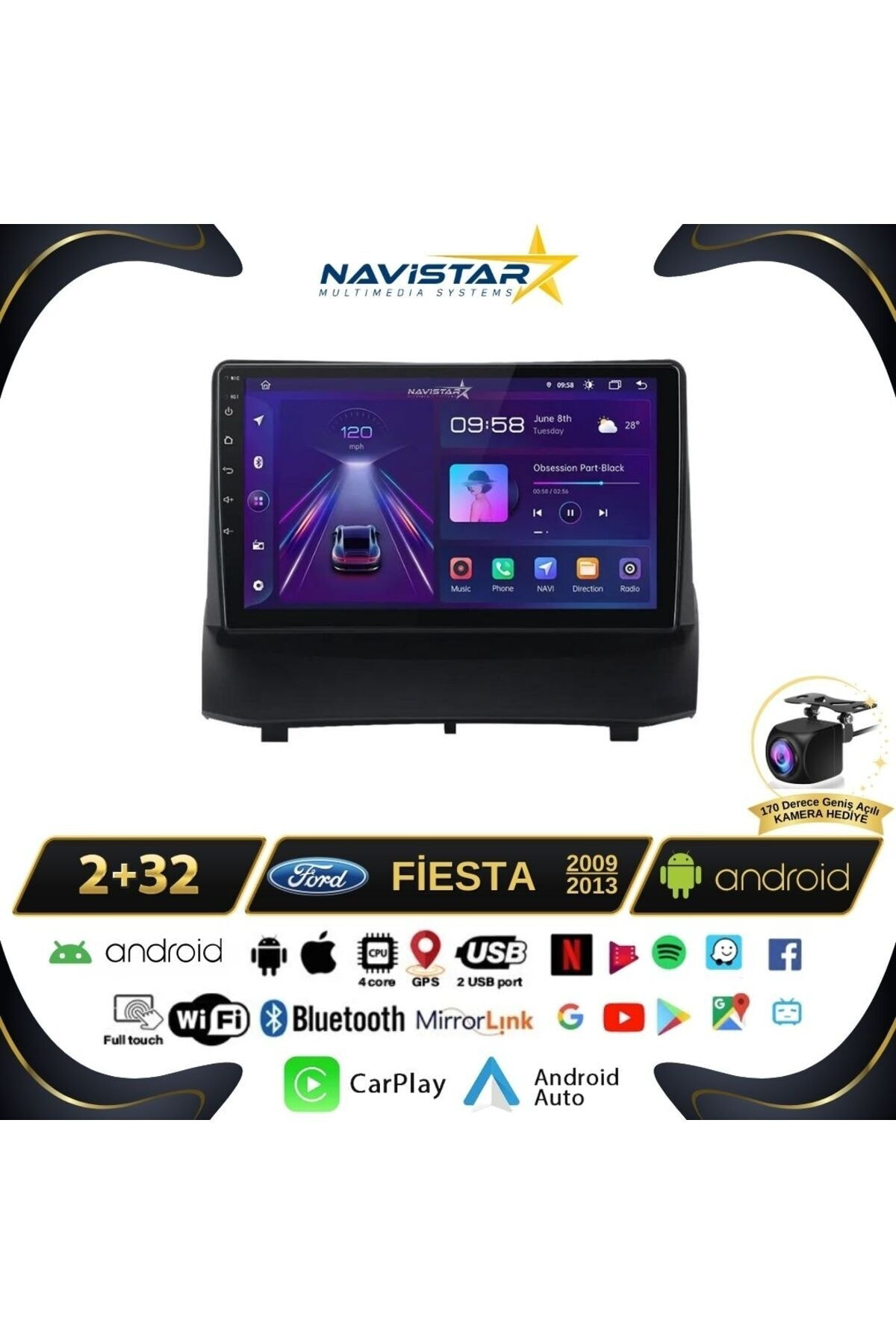 Ford Fiesta 2009 - 2013 Model 2GB + 32GB Android 13 Kablosuz Carp