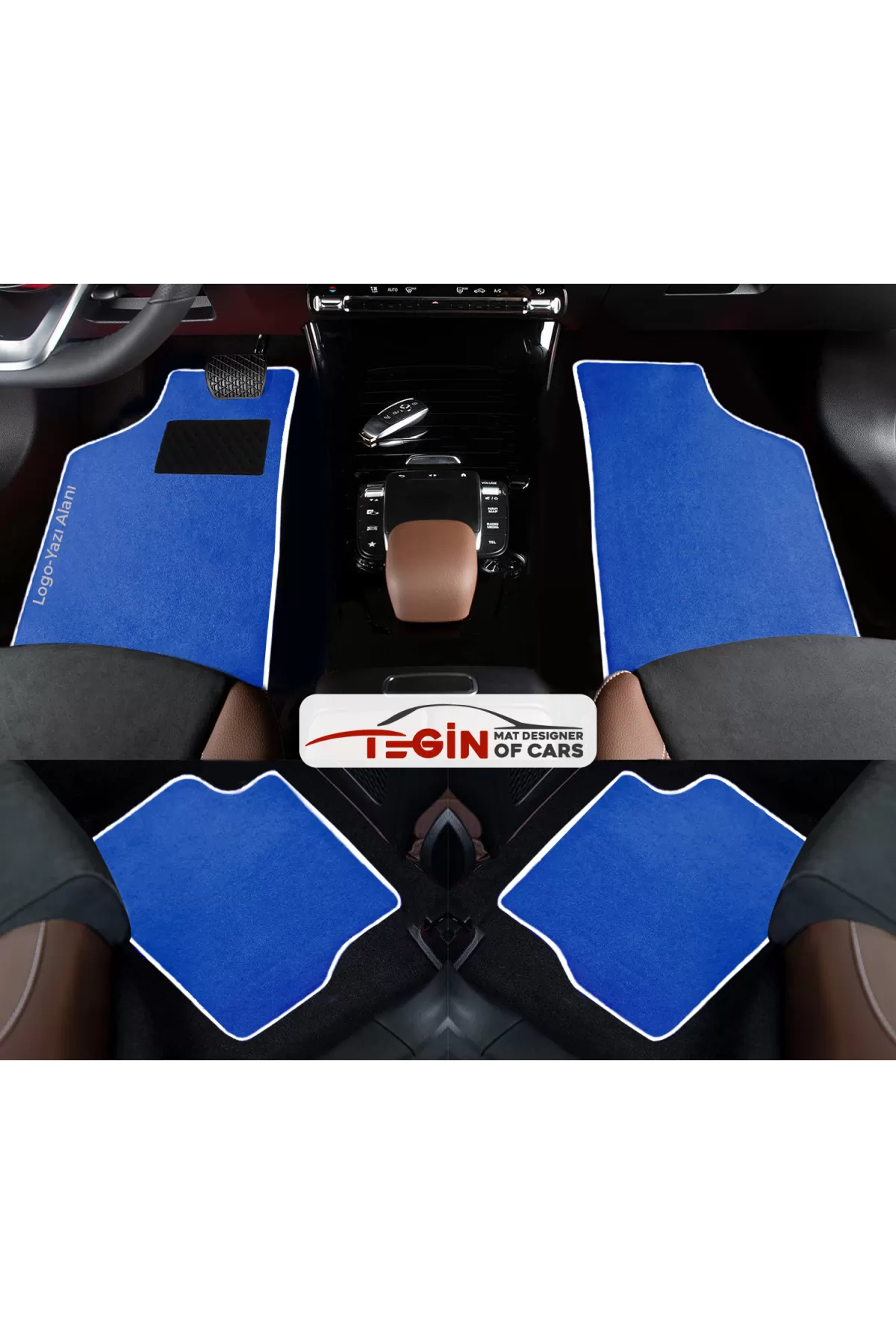 Ford Fiesta 2009-2012 Prime Mavi Halı Beyaz Kenar Halı Paspas