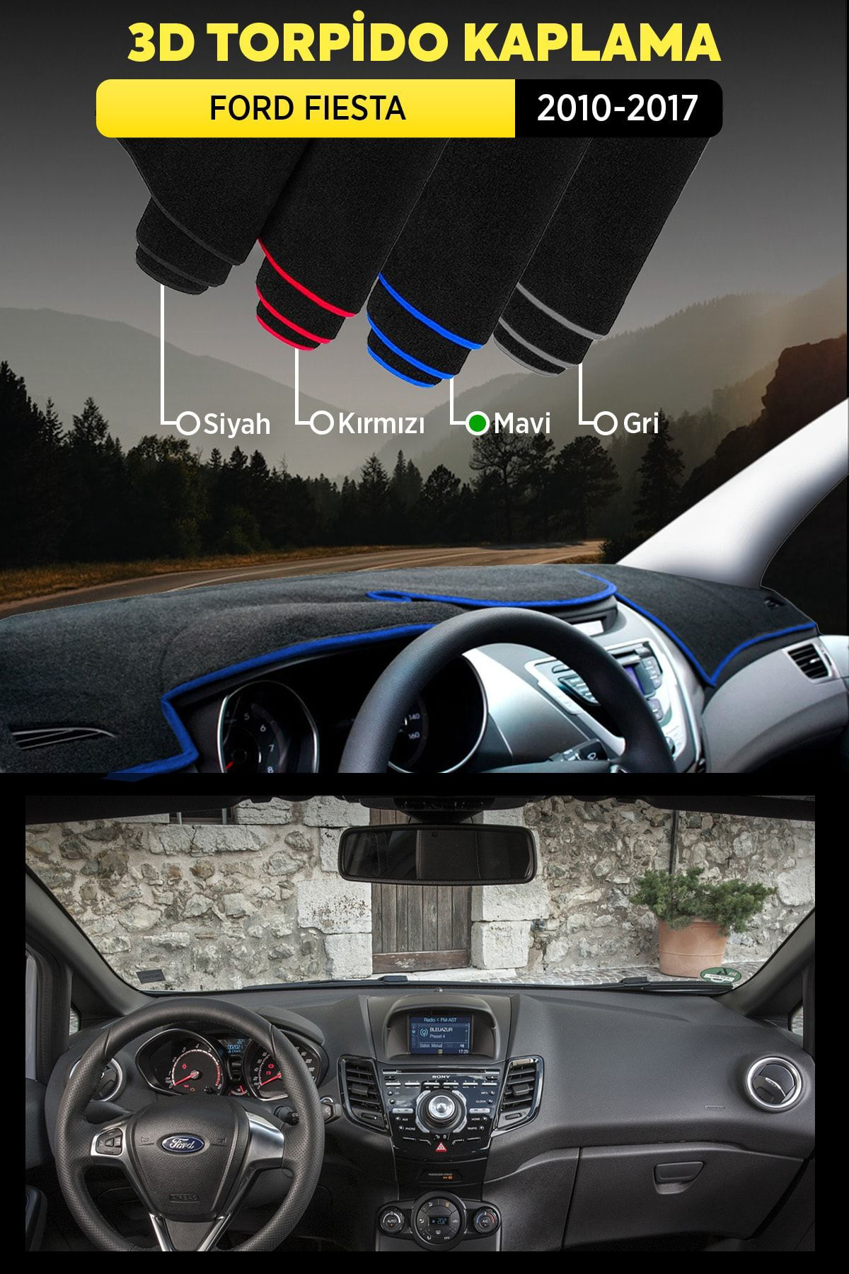 Ford Fıesta (2010-2017) 3d Torpido Kılıfı Panel Koruyucu Göğüs Ka