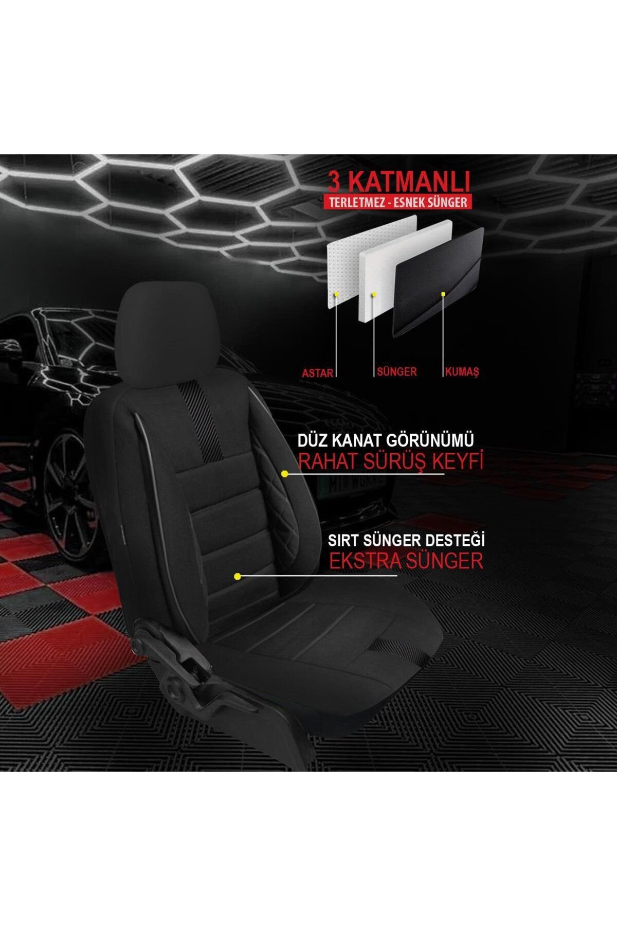 Jet Garaj Ford Fiesta 2018-Uyumlu Oto Koltuk Kılıfı Sport Carbon Serisi - S