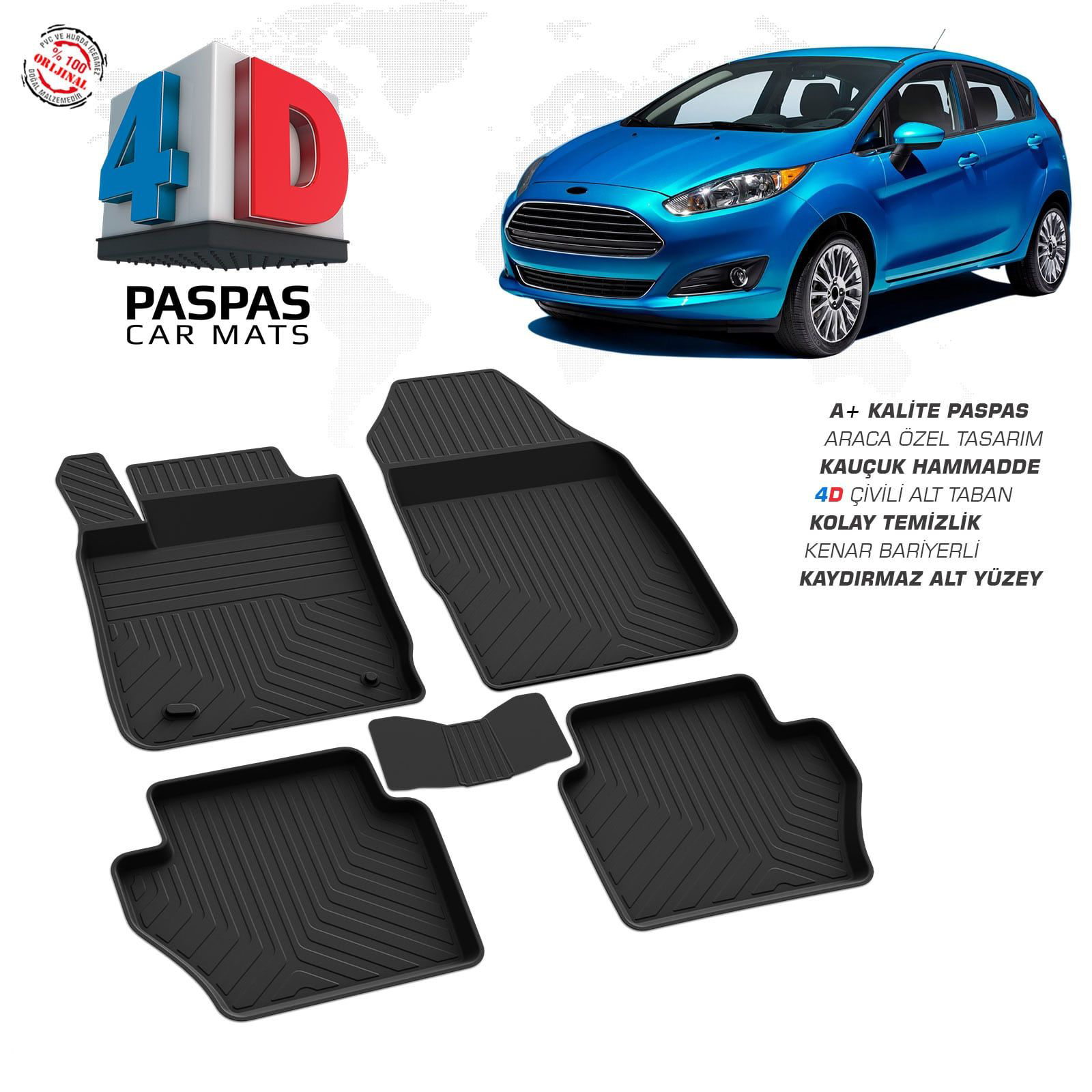 Ford Fiesta 4D Araca Özel Havuzlu Kauçuk Paspas 2015-2017 Ford Fiesta 4D Araca Özel Havuzlu Kauçuk Paspas 2015-2017