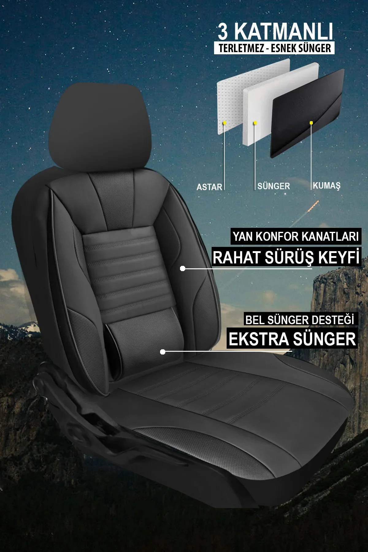 Ford Fiesta Hachback 2013  Aracınıza Uyumlu Siyah Sarp Serisi Bel Destekli Kılıf Fiyatı, Yorumları ve Özellikleri