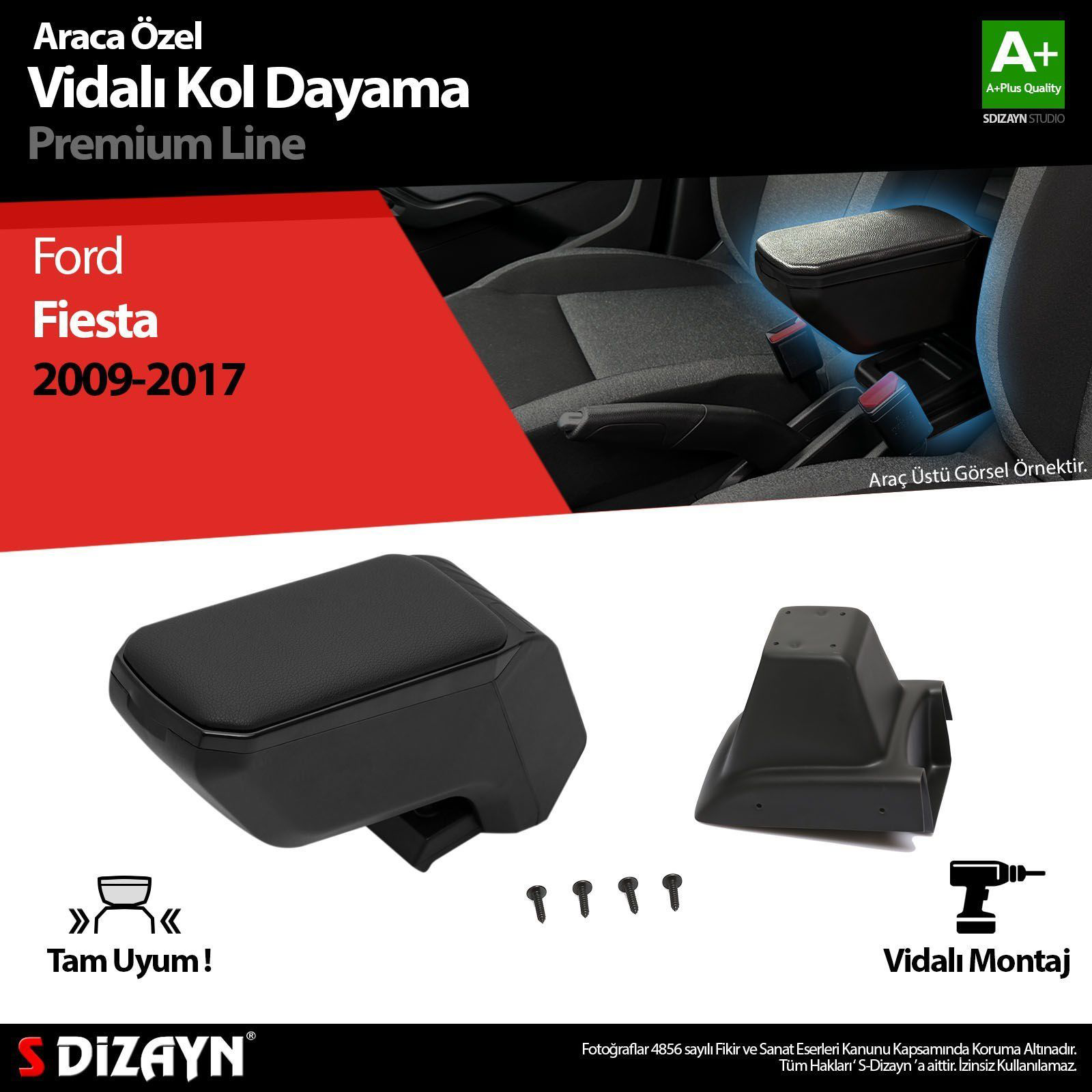 Ford Fiesta Uyumlu Kol Dayama Kolçak ABS Vidalı Siyah 2009-2017 A