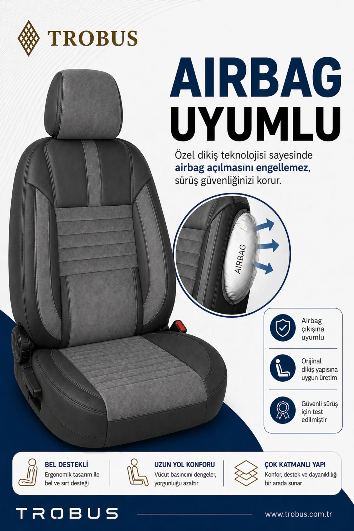 Ford Focus 1998-2004 Uyumlu Apex Serisi Tay Tüyü Bel Destekli Füme Premium Koltuk Kılıfı