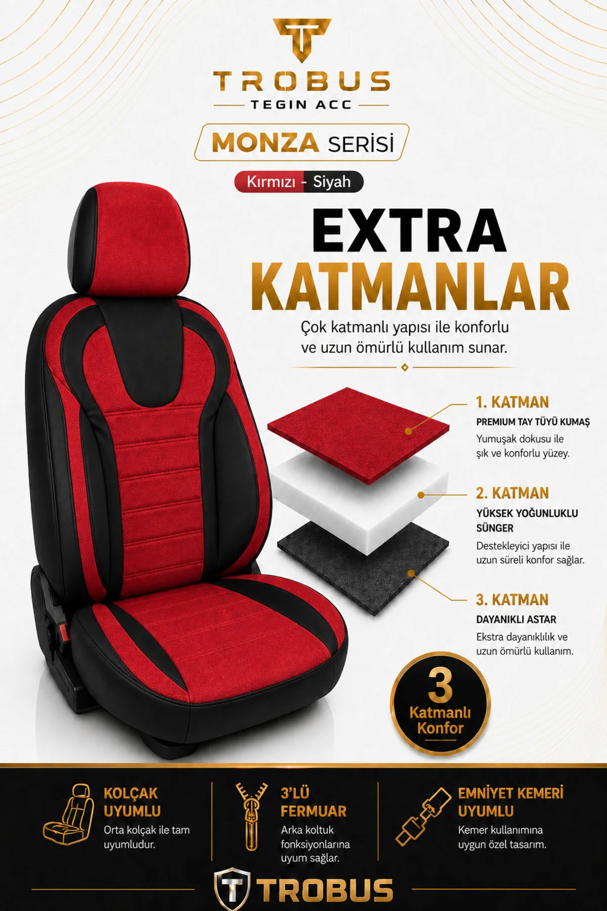 Ford Focus 1998-2004 Uyumlu Monza Serisi Sport Tay Tüyü Kadife Kırmızı Siyah Koltuk Kılıfı Fiyatı, Yorumları ve Özellikleri