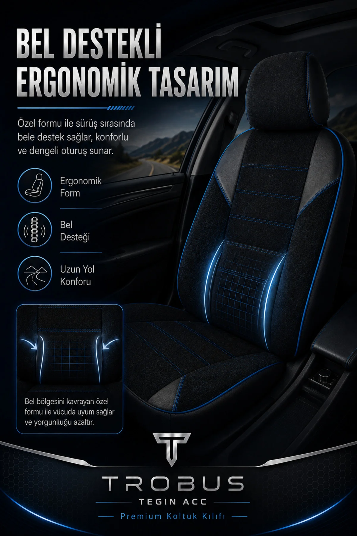 Ford Focus 1998-2004 Uyumlu Nova Serisi Tay Tüyü Bel Destekli Siyah Mavi Premium Koltuk Kılıfı Fiyatı, Yorumları ve Özellikleri