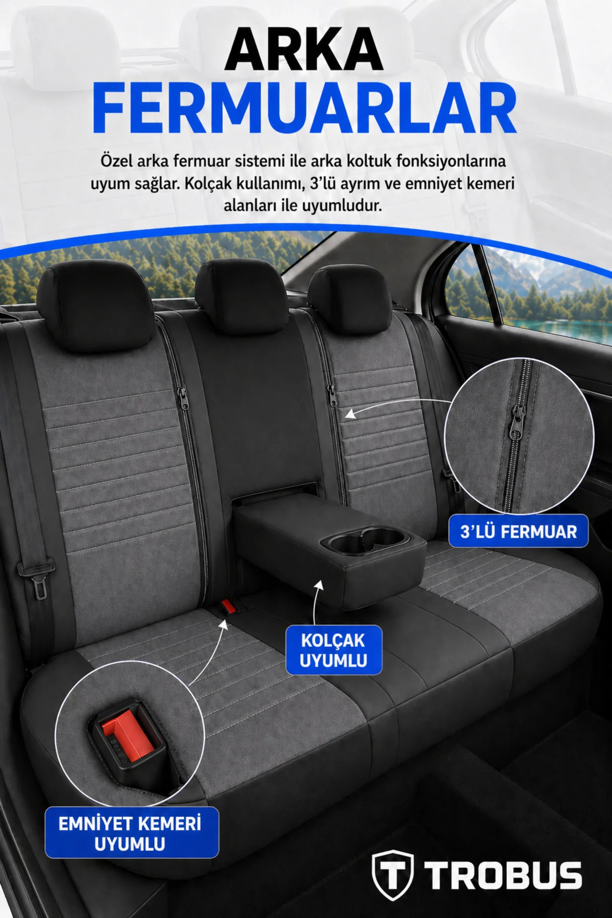 Ford Focus 1998-2004 Uyumlu Apex Serisi Tay Tüyü Bel Destekli Füme Premium Koltuk Kılıfı