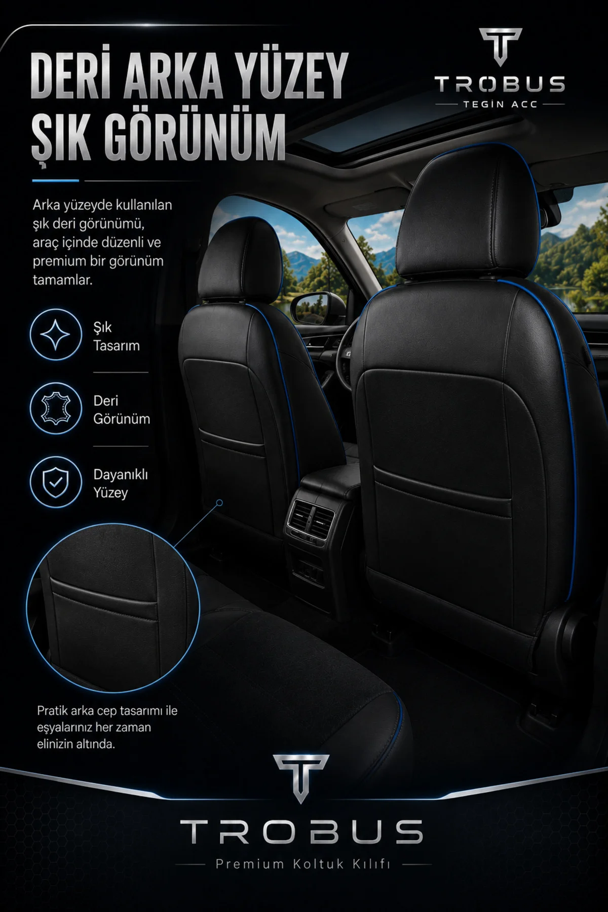 Ford Focus 1998-2004 Uyumlu Nova Serisi Tay Tüyü Bel Destekli Siyah Mavi Premium Koltuk Kılıfı Fiyatı, Yorumları ve Özellikleri