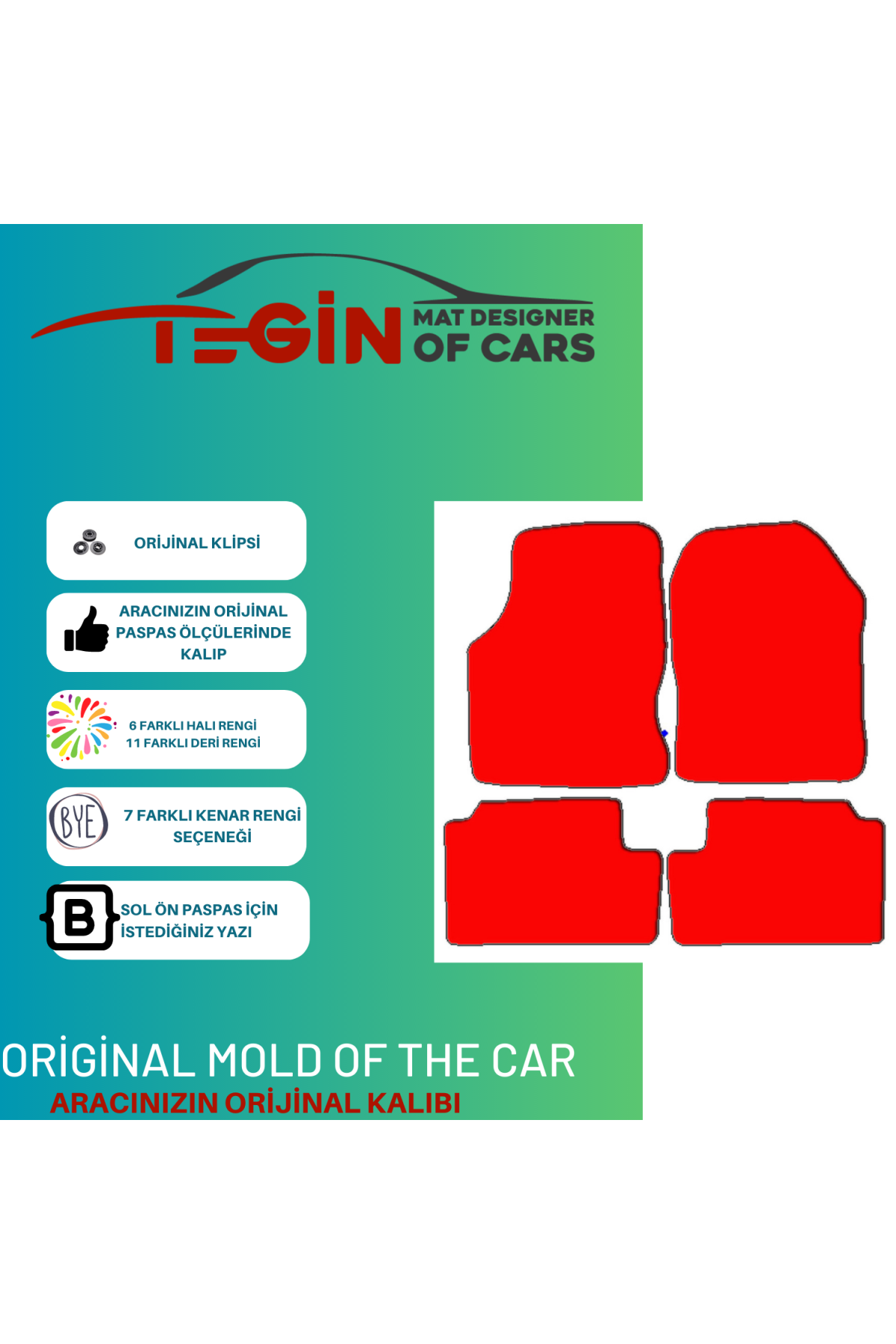 Ford Focus 2 2005-2011 Prime Siyah Kırmızı Deri Beyaz Kenar Paspa