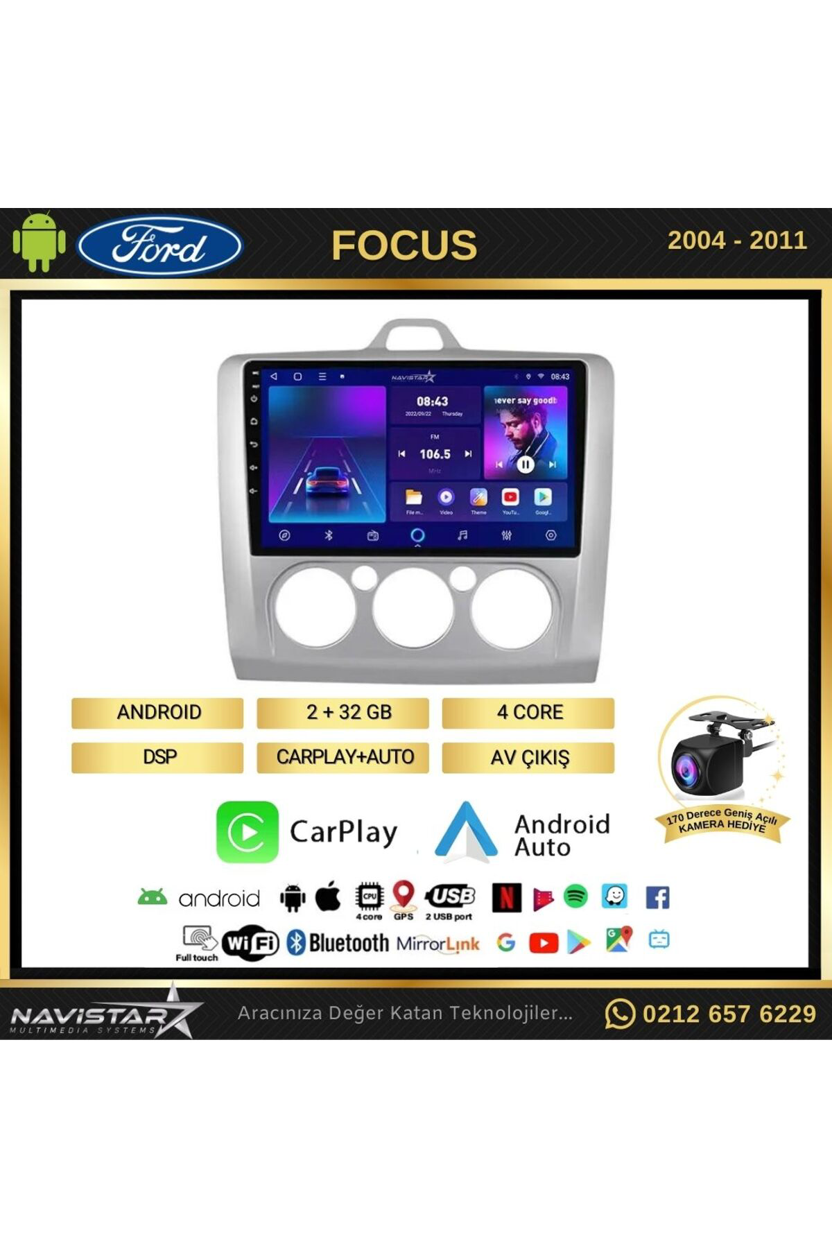 Ford Focus 2 Manuel Klima 2 64gb Kablosuz Carplay Android 13 Navi