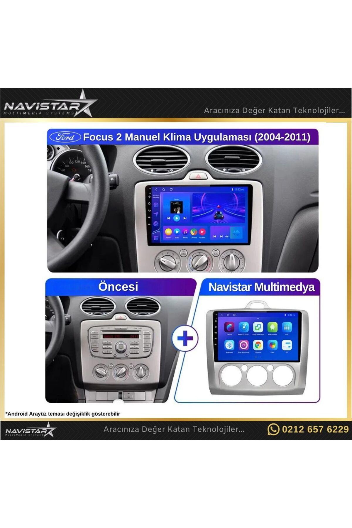 Ford Focus 2 Manuel Klima 4Gb + 64Gb Kablosuz Carplay Android 13 