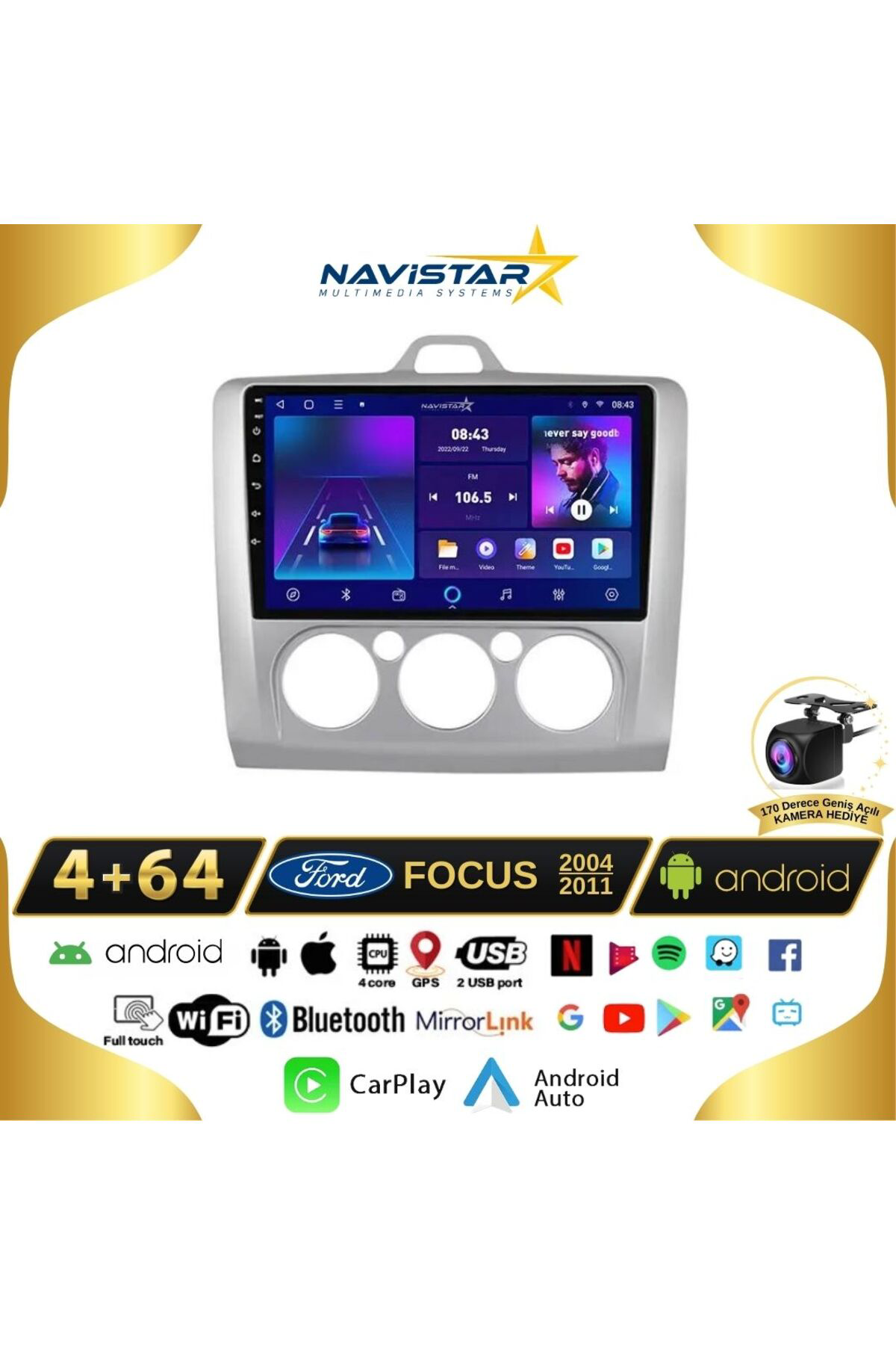 Ford Focus 2 Manuel Klima 4Gb + 64Gb Kablosuz Carplay Android 13 