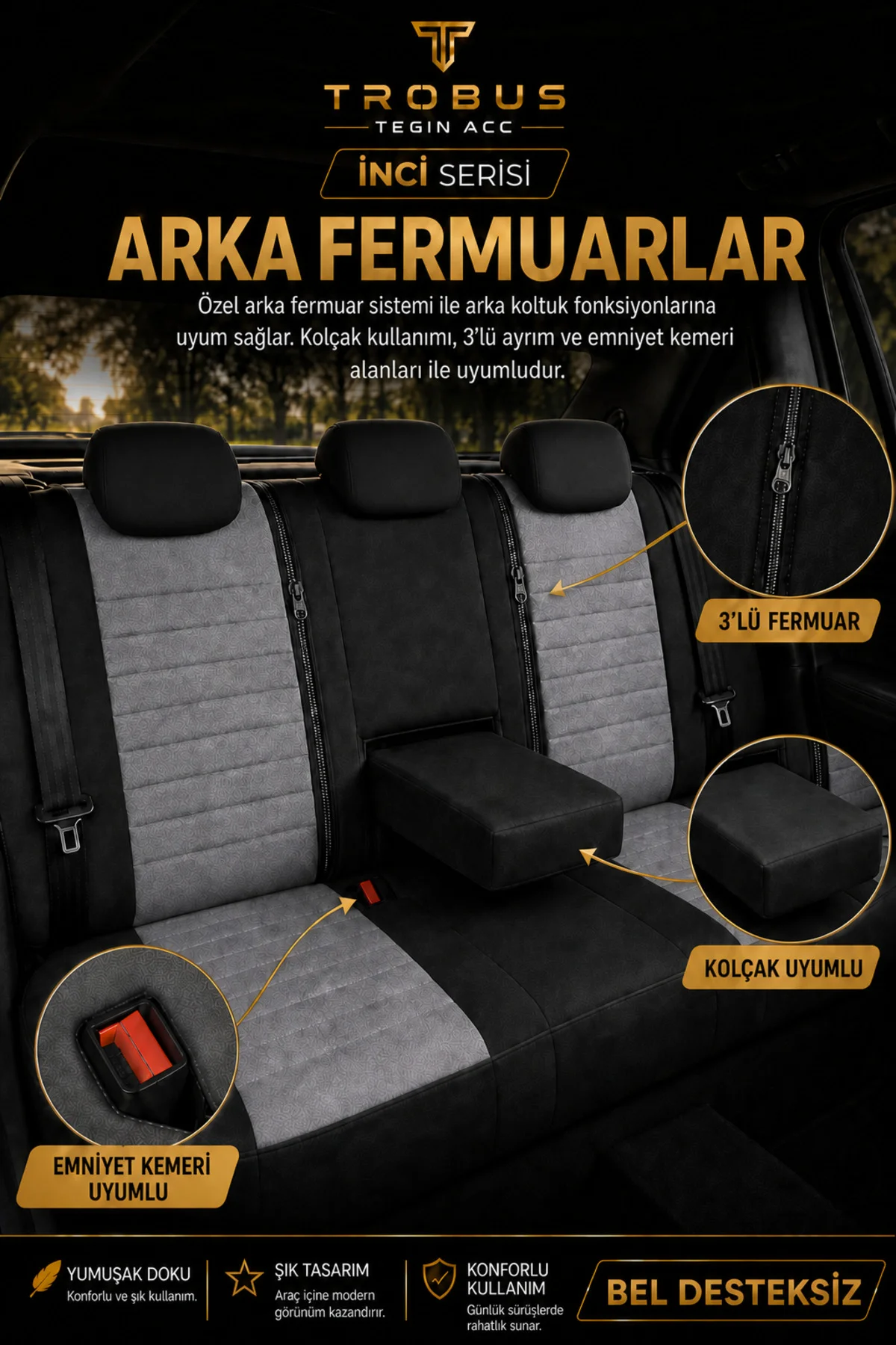 Ford Focus 2004-2011 Uyumlu İnci Serisi Tay Tüyü Gri Siyah Premium Koltuk Kılıfı