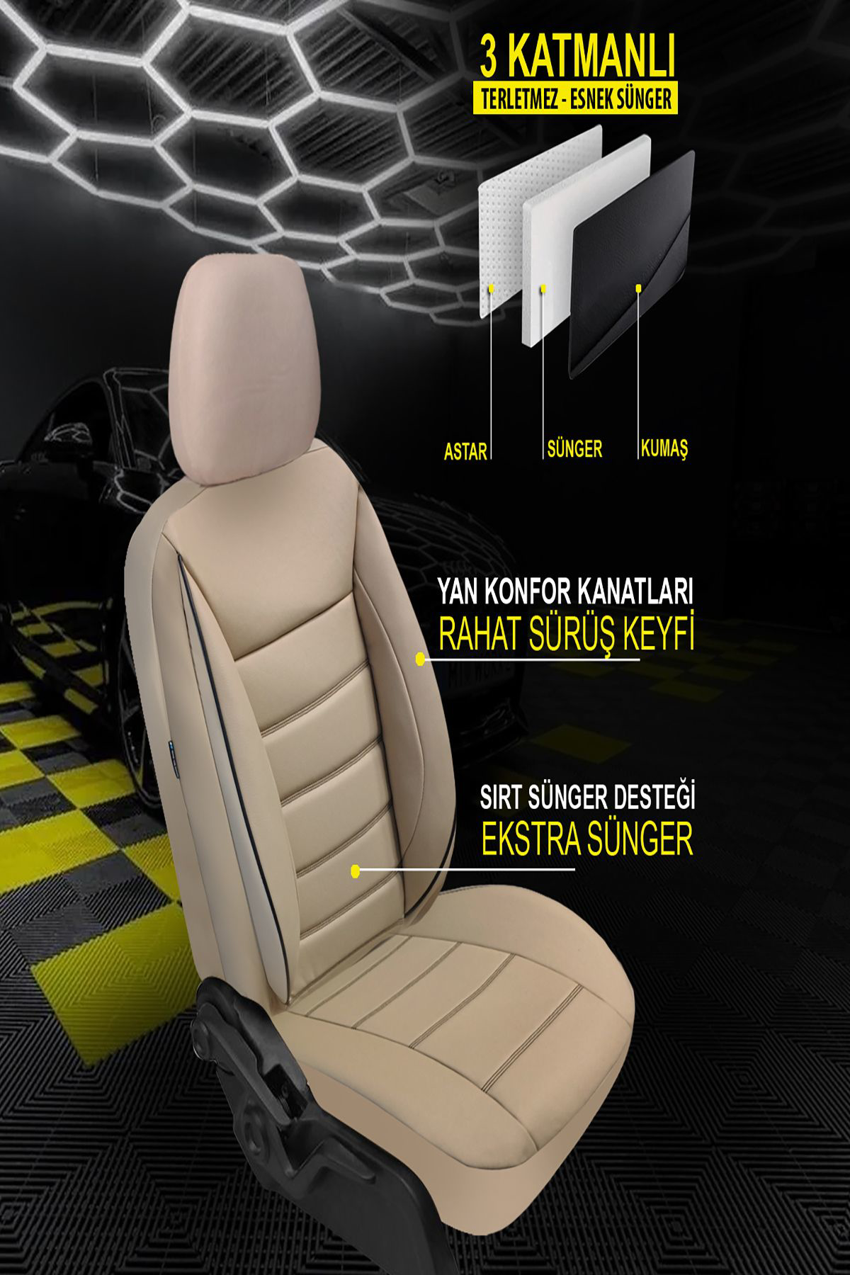 FORD FOCUS  2005-2011Uyumlu Oto Koltuk Kılıfı Chaotic Serisi Deri - Bej