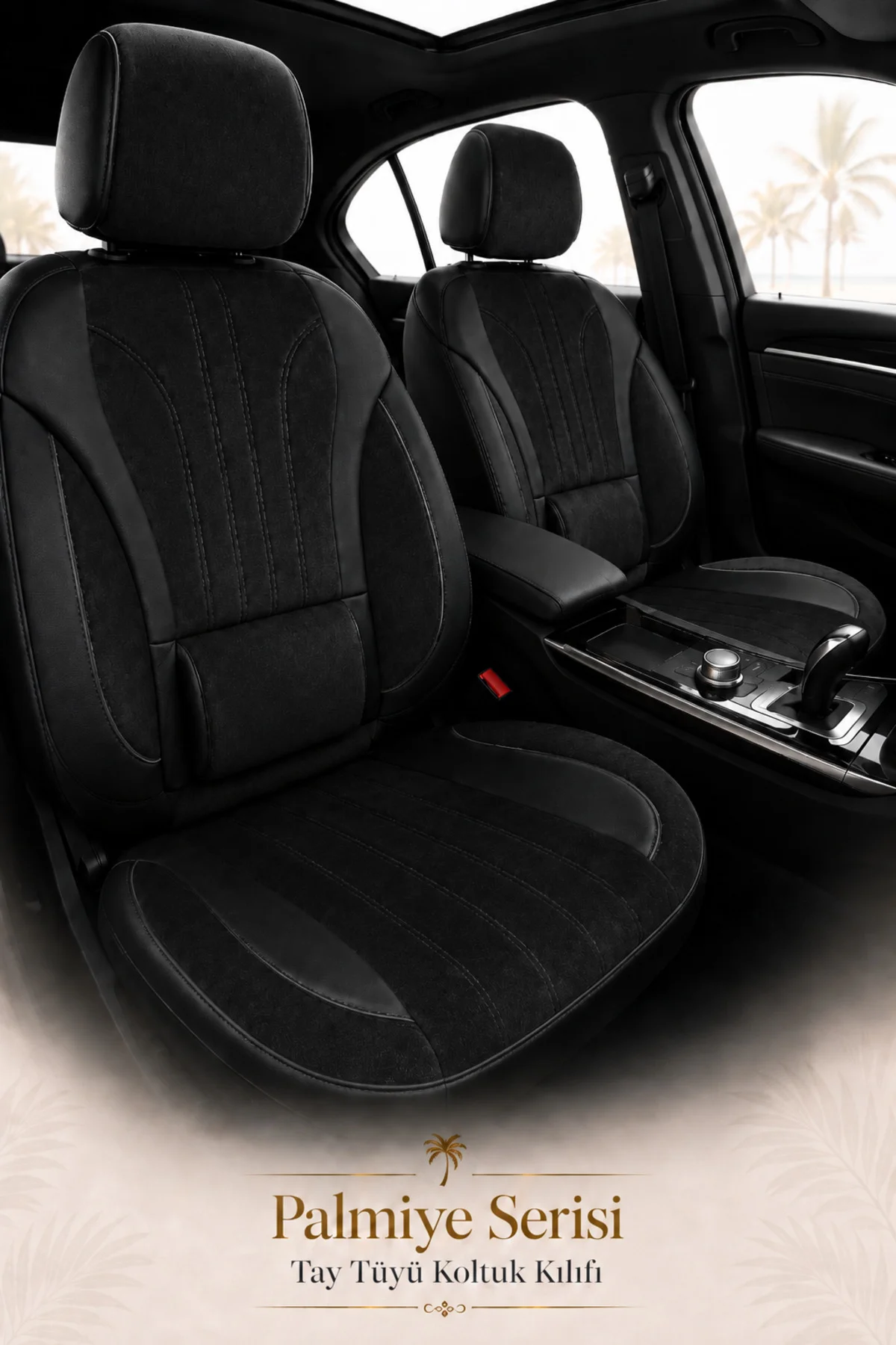 Ford Focus 2011-2018 Uyumlu Palmiye Serisi Siyah Bel Destekli Tay Tüyü Koltuk Kılıfı