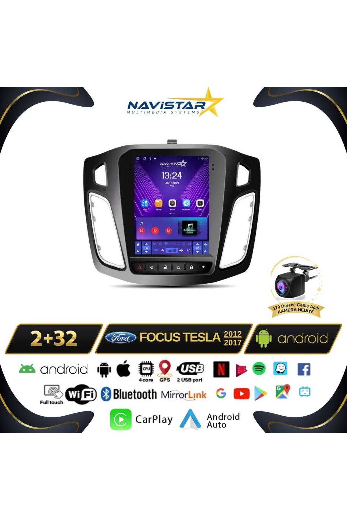 Ford Focus 2012-2018 Tesla Model 2gb 32gb Kablosuz Carplay Naviga