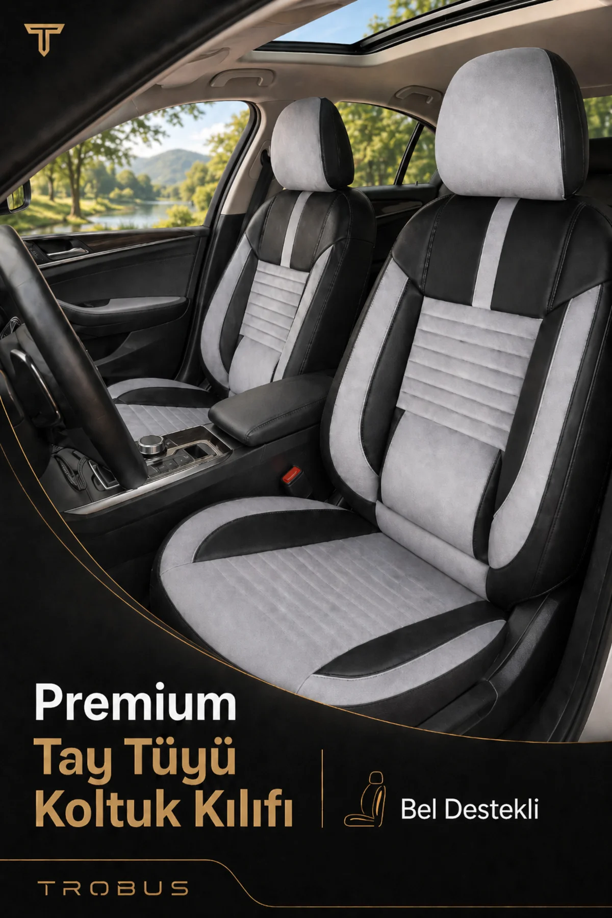 Ford Focus 2018+ Uyumlu Apex Serisi Tay Tüyü Bel Destekli Gri Siyah Premium Koltuk Kılıfı
