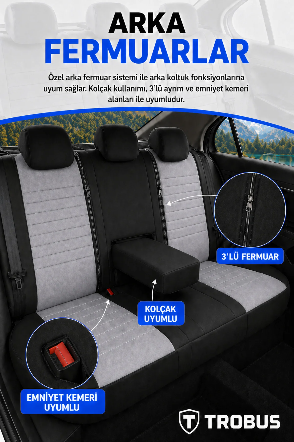 Ford Focus 2018+ Uyumlu Apex Serisi Tay Tüyü Bel Destekli Gri Siyah Premium Koltuk Kılıfı