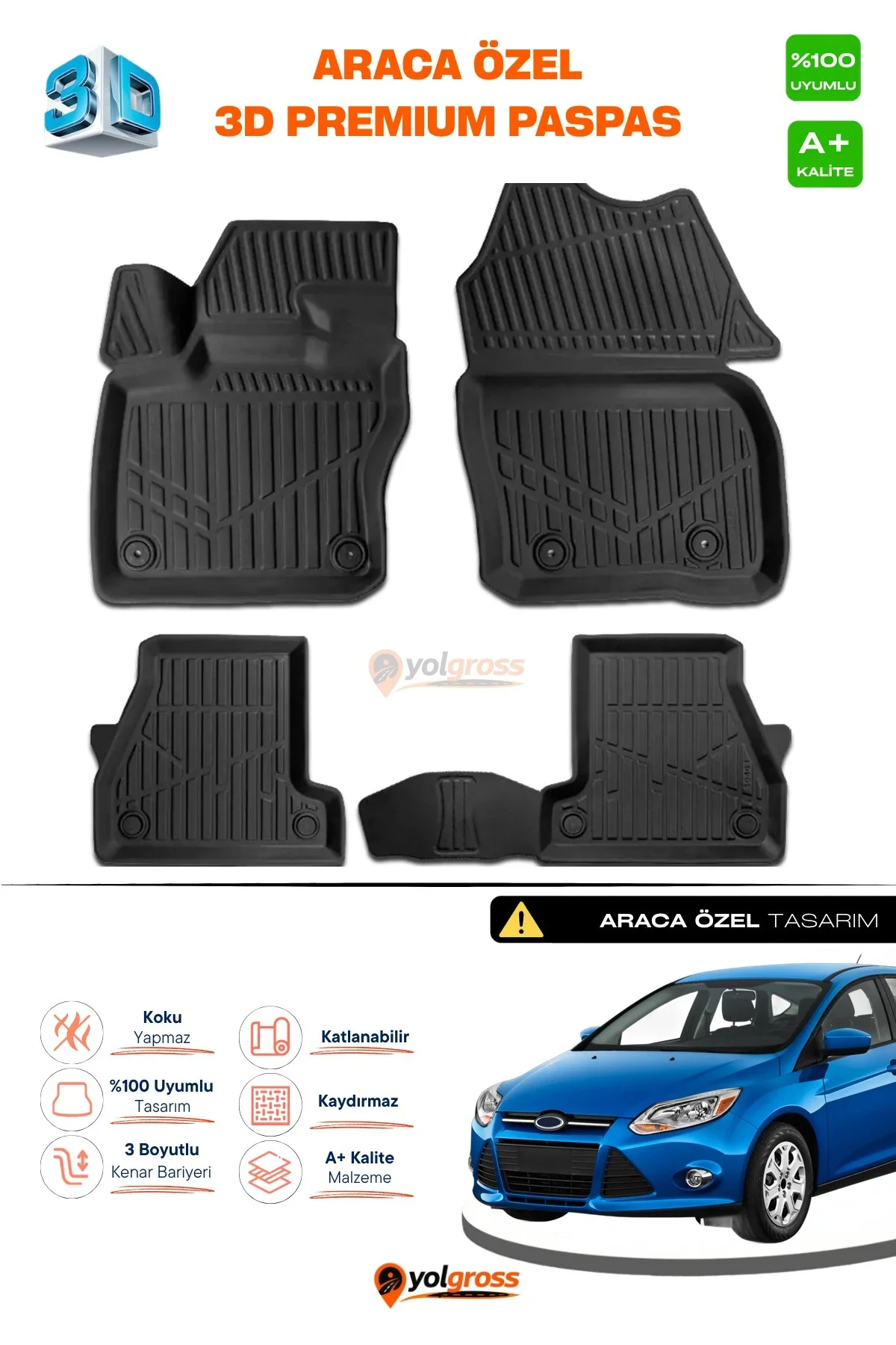 Ford Focus 3 3D Pro Havuzlu Paspas 2011-2014 A+ Kalite Ford Focus 3 3D Pro Havuzlu Paspas 2011-2014 A+ Kalite