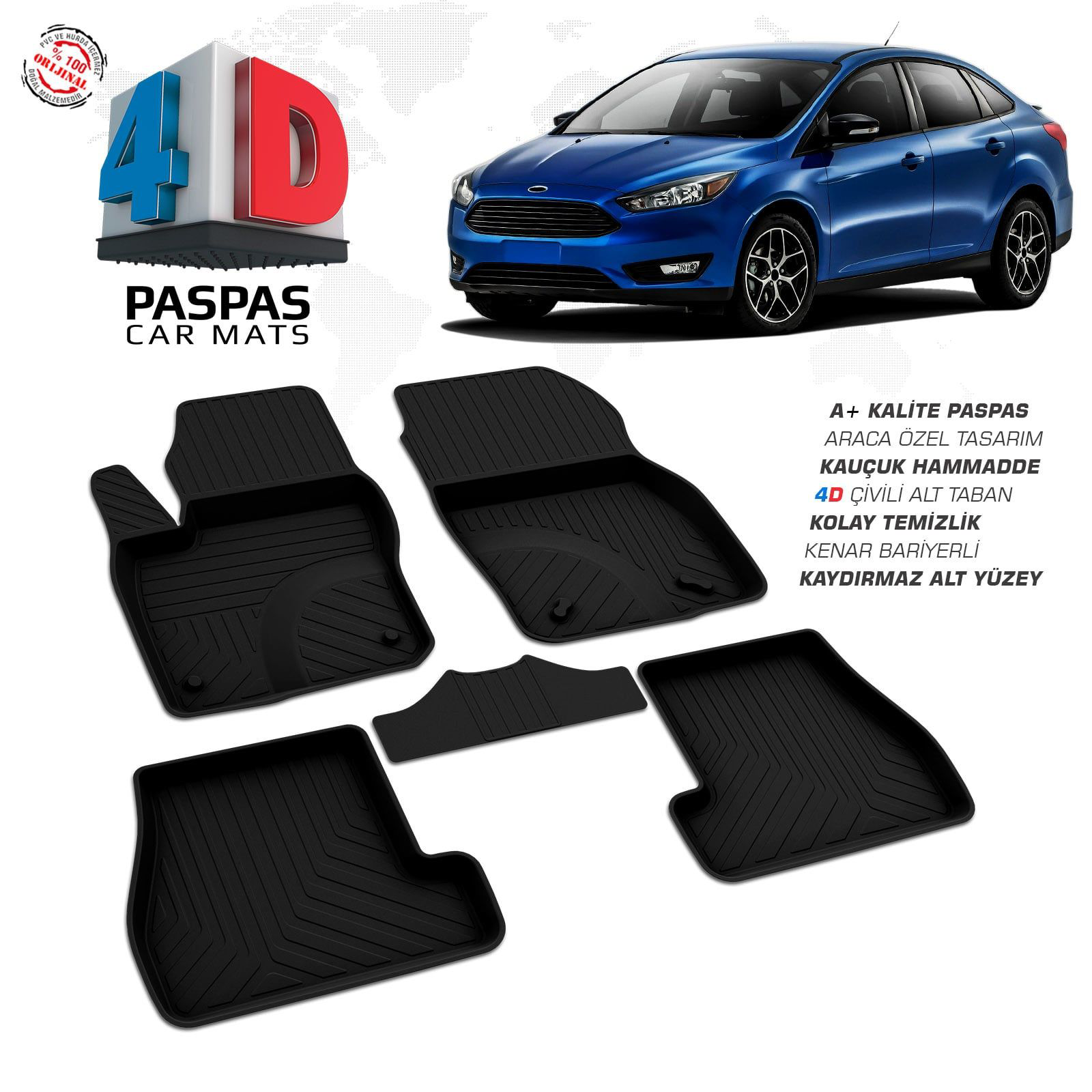 Ford Focus 3 Makyajlı SD 4D Araca Özel Havuzlu Kauçuk Paspas 2015