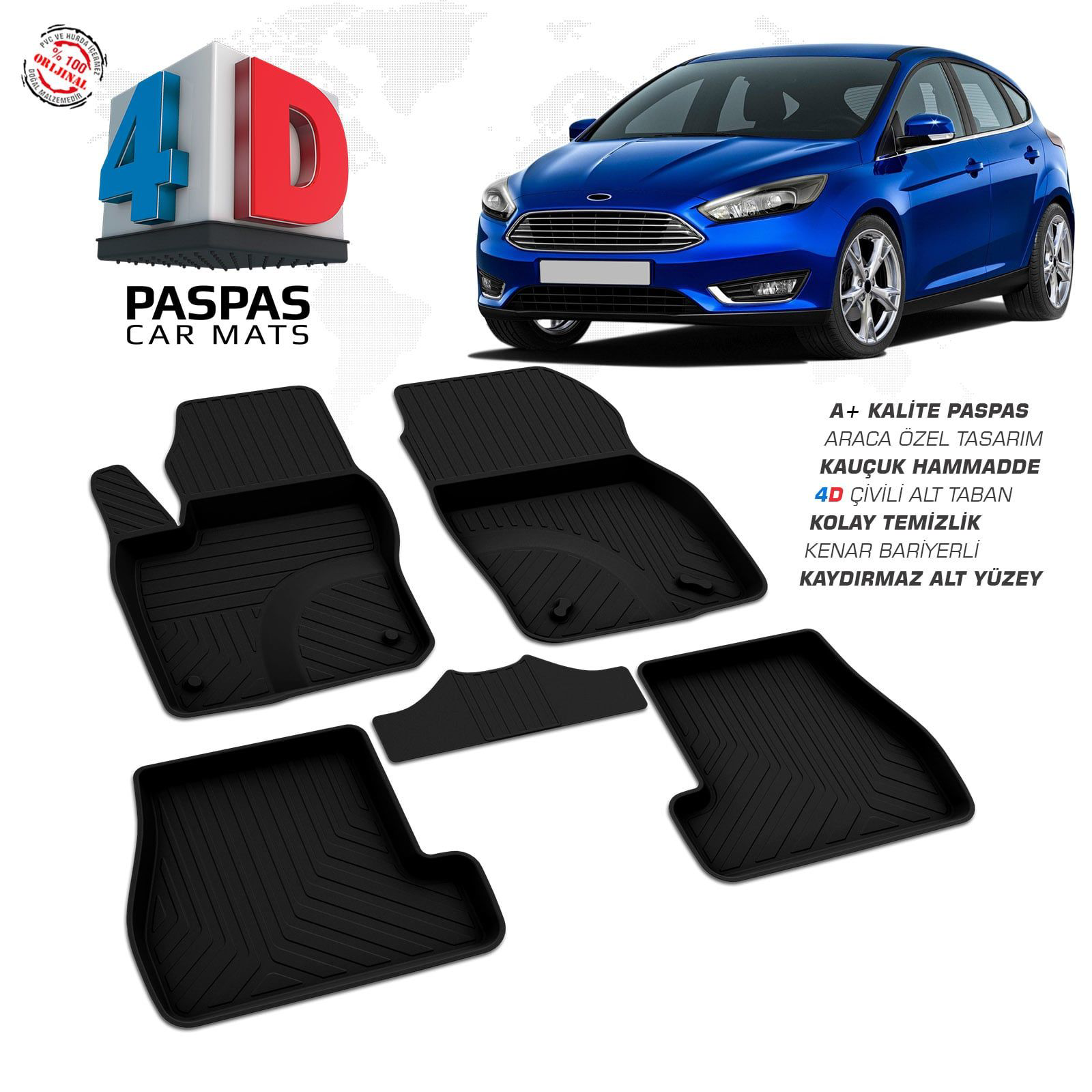 Ford Focus 3 Makyajlı HB 4D Araca Özel Havuzlu Kauçuk Paspas 2015