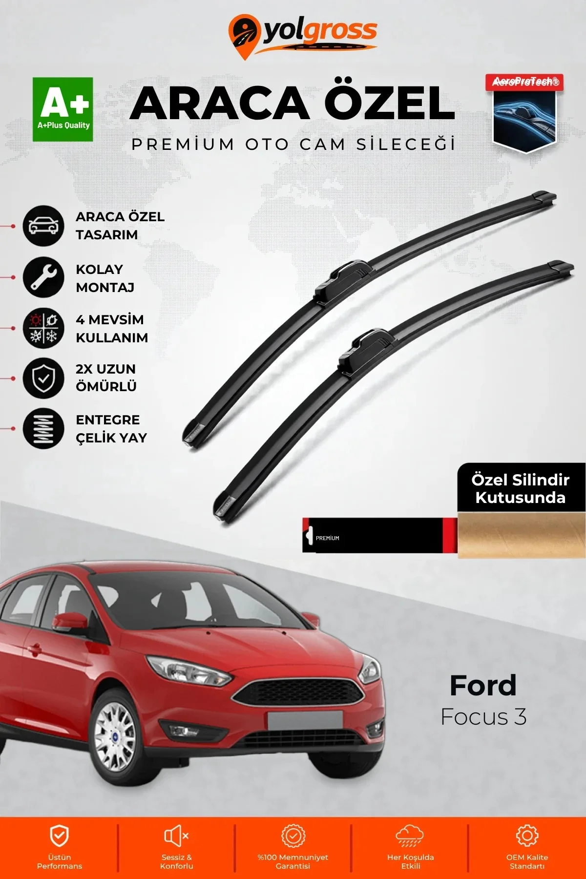 Ford Focus 3 Ön Cam Silecek Seti 2011-2019 Premium Araca Özel 70-70 Cm A+ Kalite Ford Focus 3 Ön Cam Silecek Seti 2011-2019 Premium Araca Özel 70-70 Cm A+ Kalite