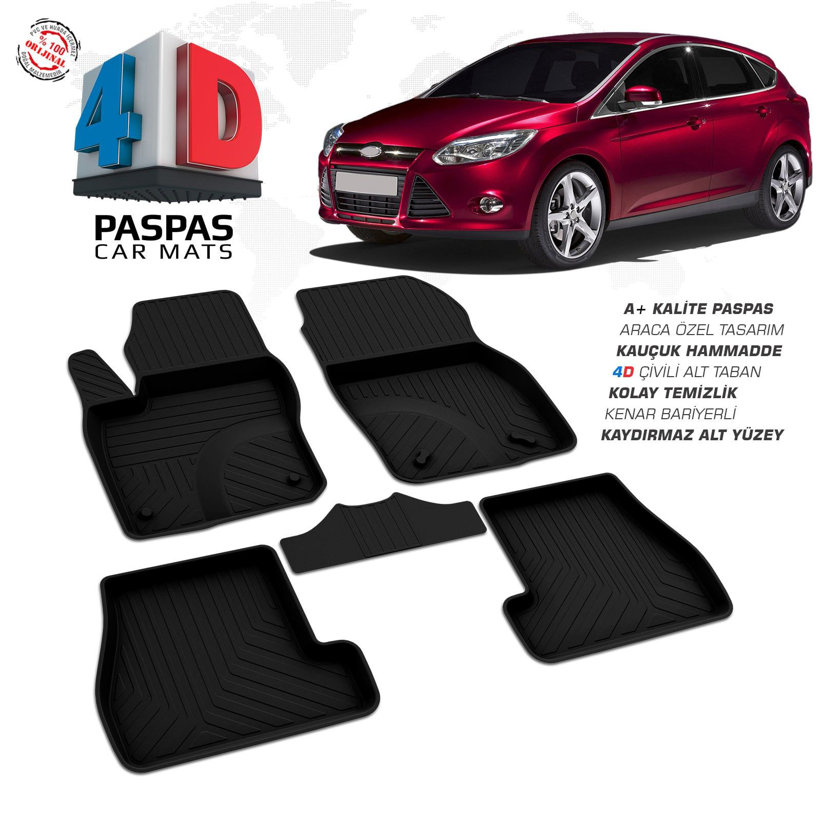 Ford Focus 3 SD 4D Araca Özel Havuzlu Kauçuk Paspas 2011-2014 Ford Focus 3 SD 4D Araca Özel Havuzlu Kauçuk Paspas 2011-2014
