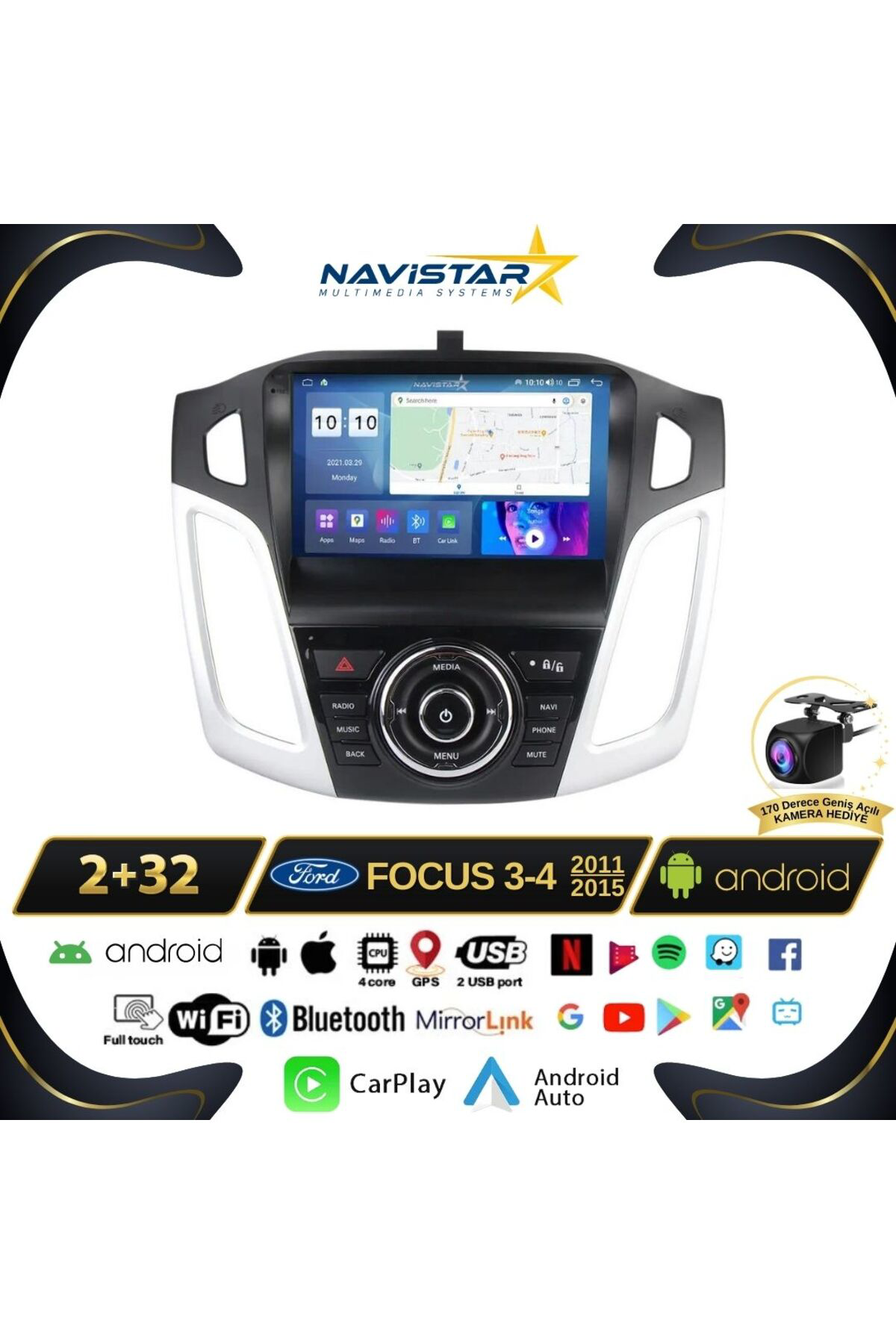 Ford Focus 34 2 64gb Kablosuz Carplay 2011-2015 Android 13 Naviga