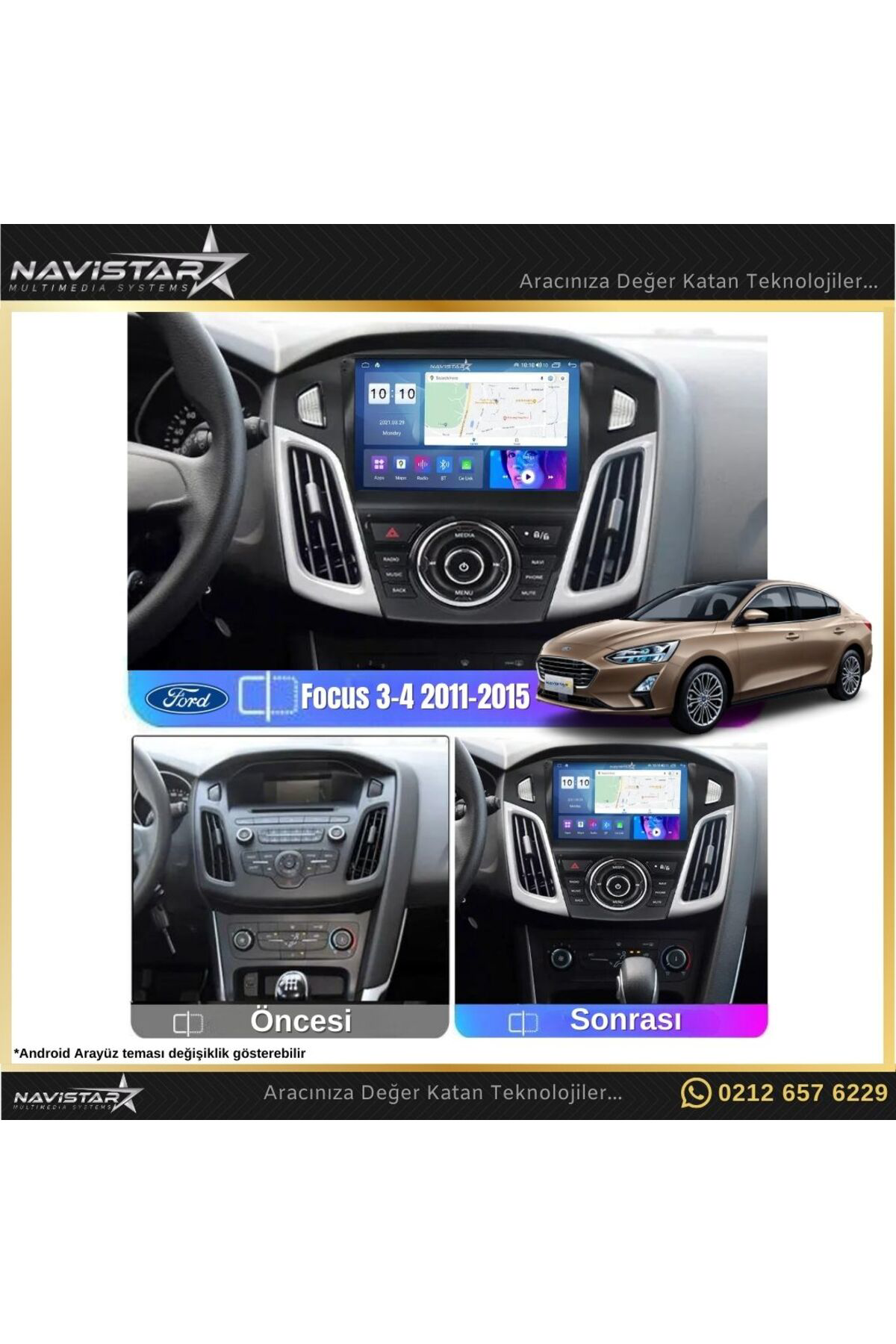 Ford Focus 34 2 64gb Kablosuz Carplay 2011-2015 Android 13 Naviga