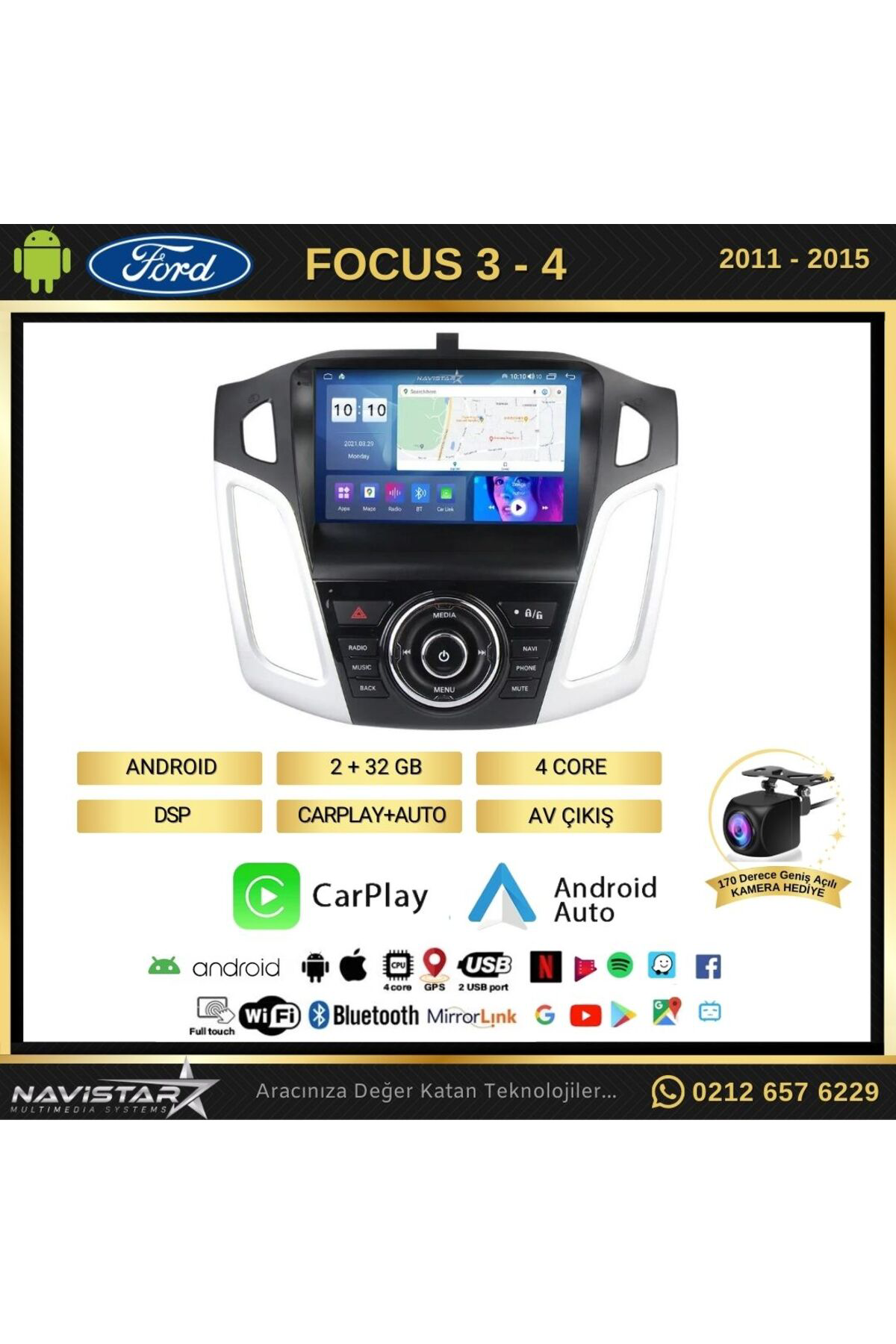 Ford Focus 34 2 64gb Kablosuz Carplay 2011-2015 Android 13 Naviga