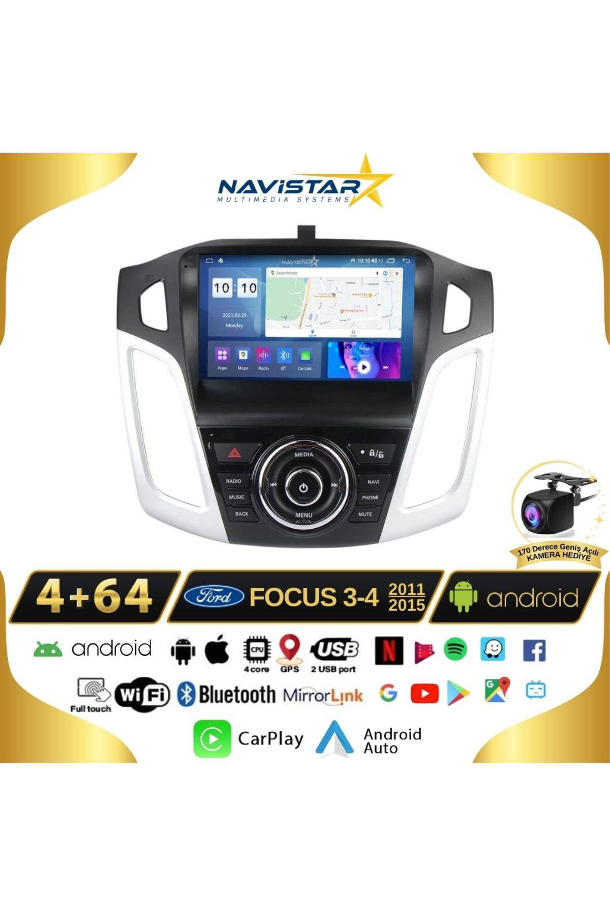 Ford Focus 34 Kablosuz Carplay 4gb 64gb Android 13 2011-2015 Navi