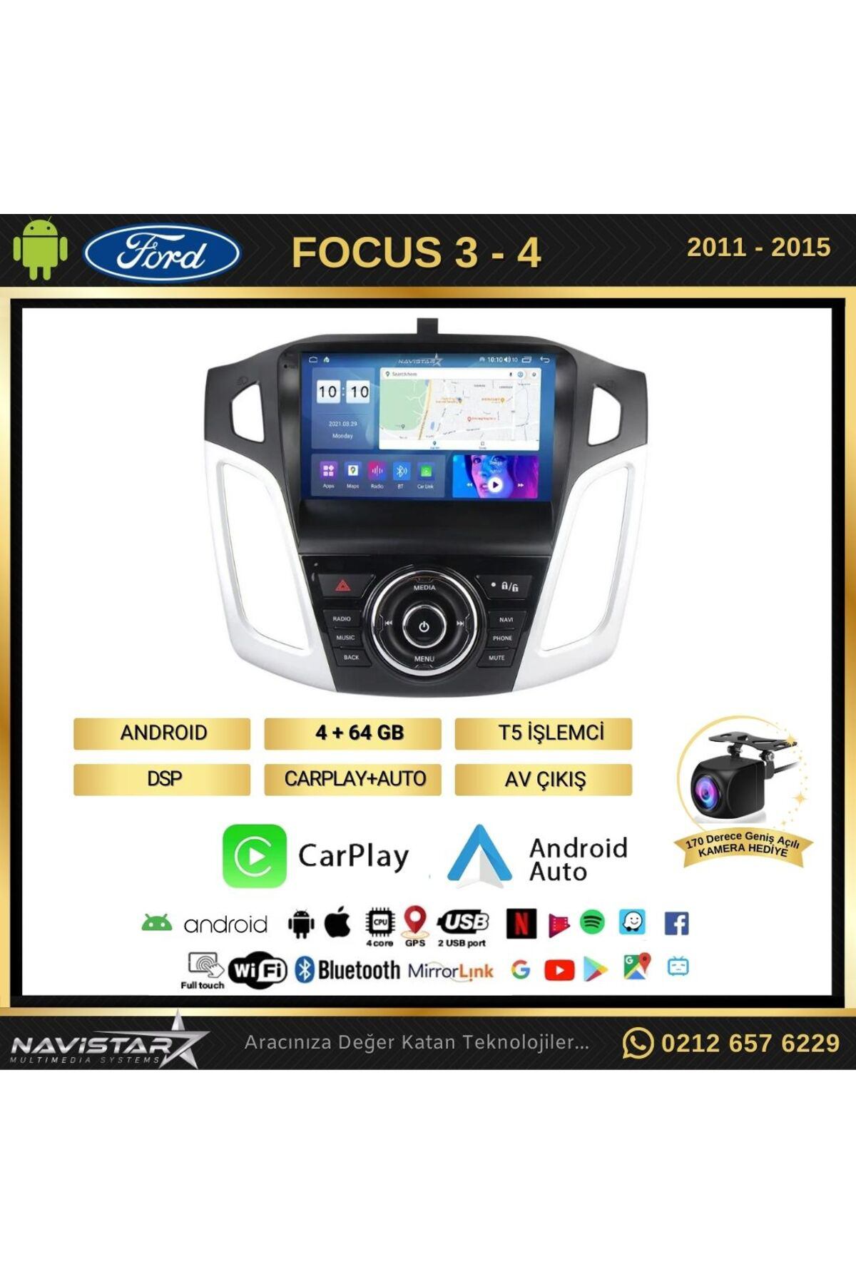 Ford Focus 34 Kablosuz Carplay 4gb 64gb Android 13 2011-2015 Navi
