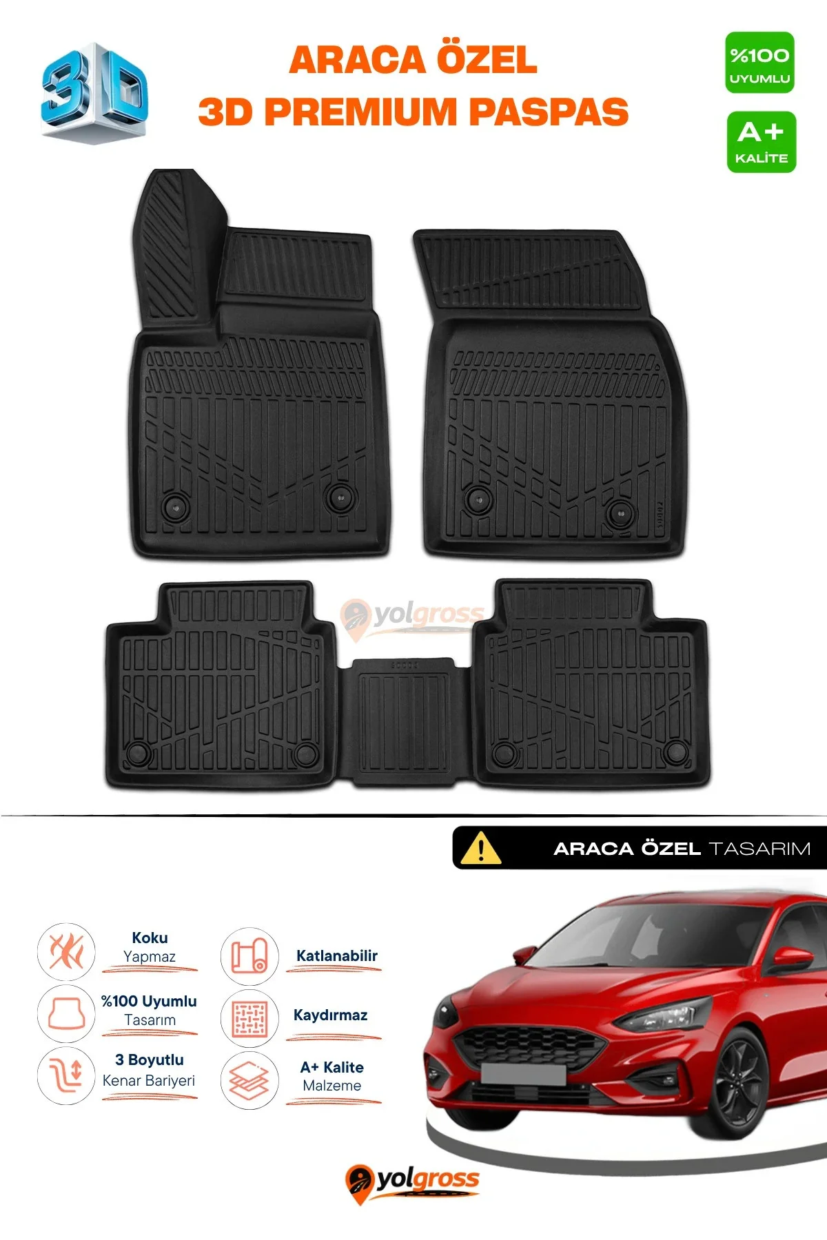 Ford Focus 4 3D Pro Havuzlu Paspas 2019 Üzeri A+ Kalite Ford Focus 4 3D Pro Havuzlu Paspas 2019 Üzeri A+ Kalite