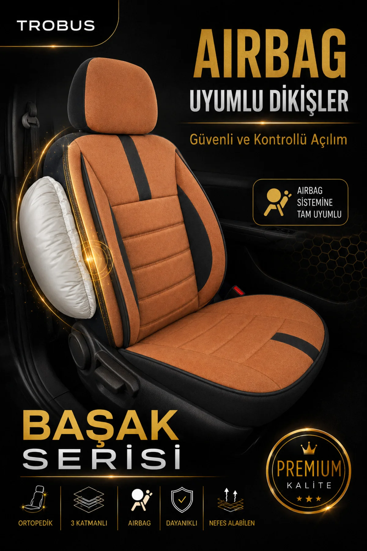 Ford Focus Oto Koltuk Kılıfı 2019 ve Sonrası Taba Başak Serisi Tay Tüyü 2+1 Ticari