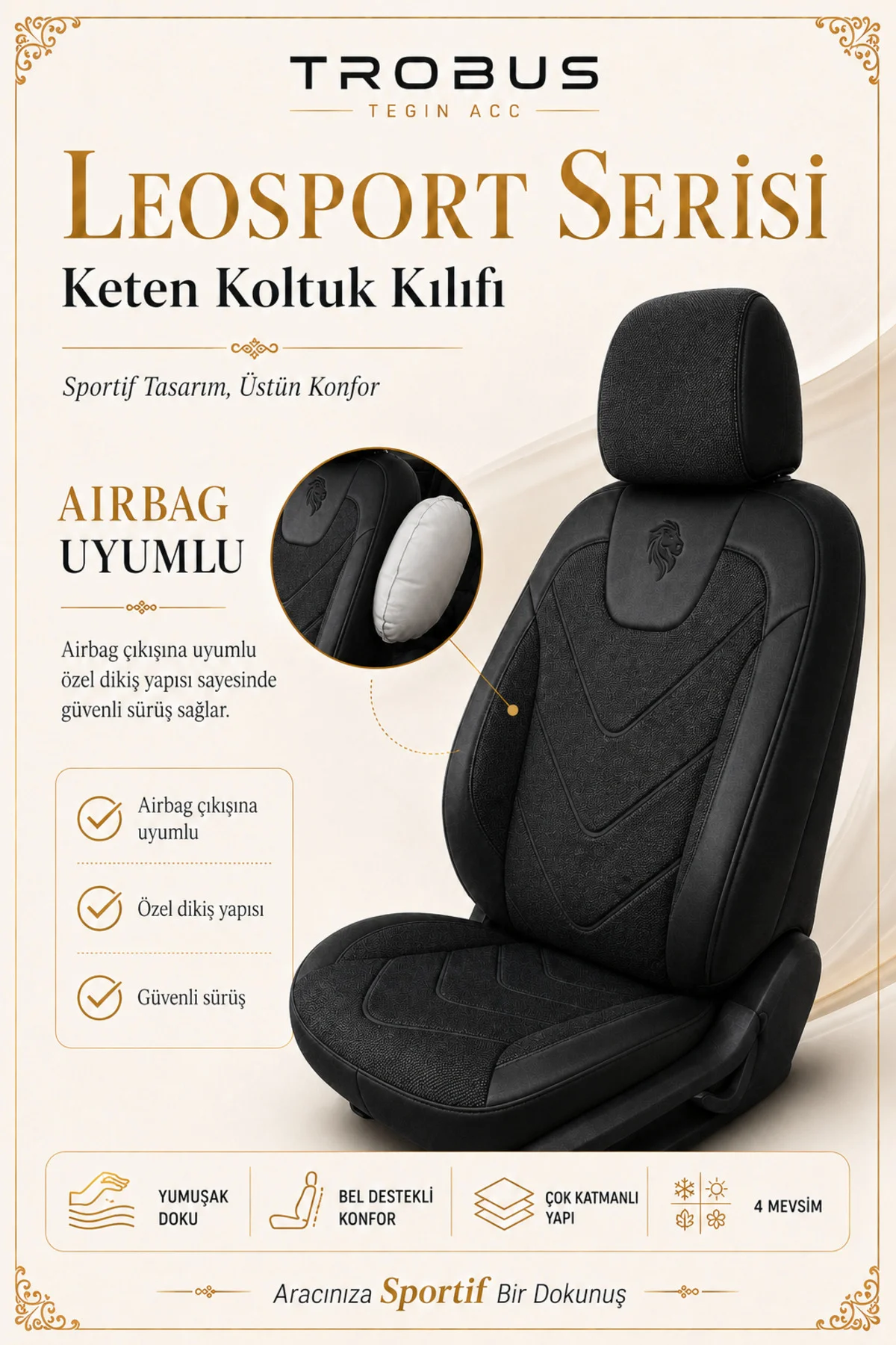 Ford Focus Sedan 2011-2018 Uyumlu LeoSport Serisi Gri Siyah Bel Destekli Keten Koltuk Kılıfı Fiyatı, Yorumları ve Özellikleri