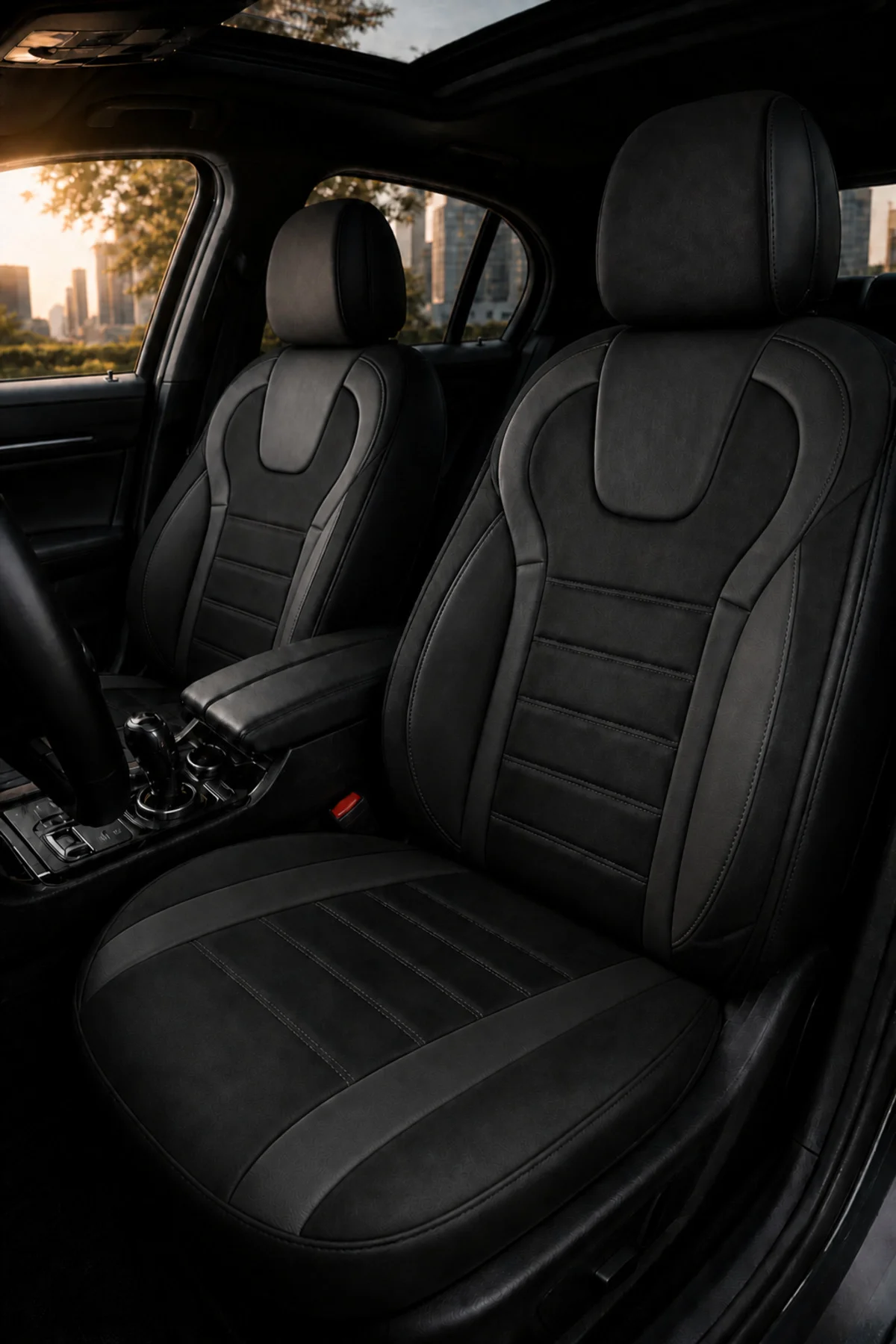 Ford Focus Sedan 2011-2018 Uyumlu Monza Serisi Sport Tay Tüyü Kadife Siyah Koltuk Kılıfı