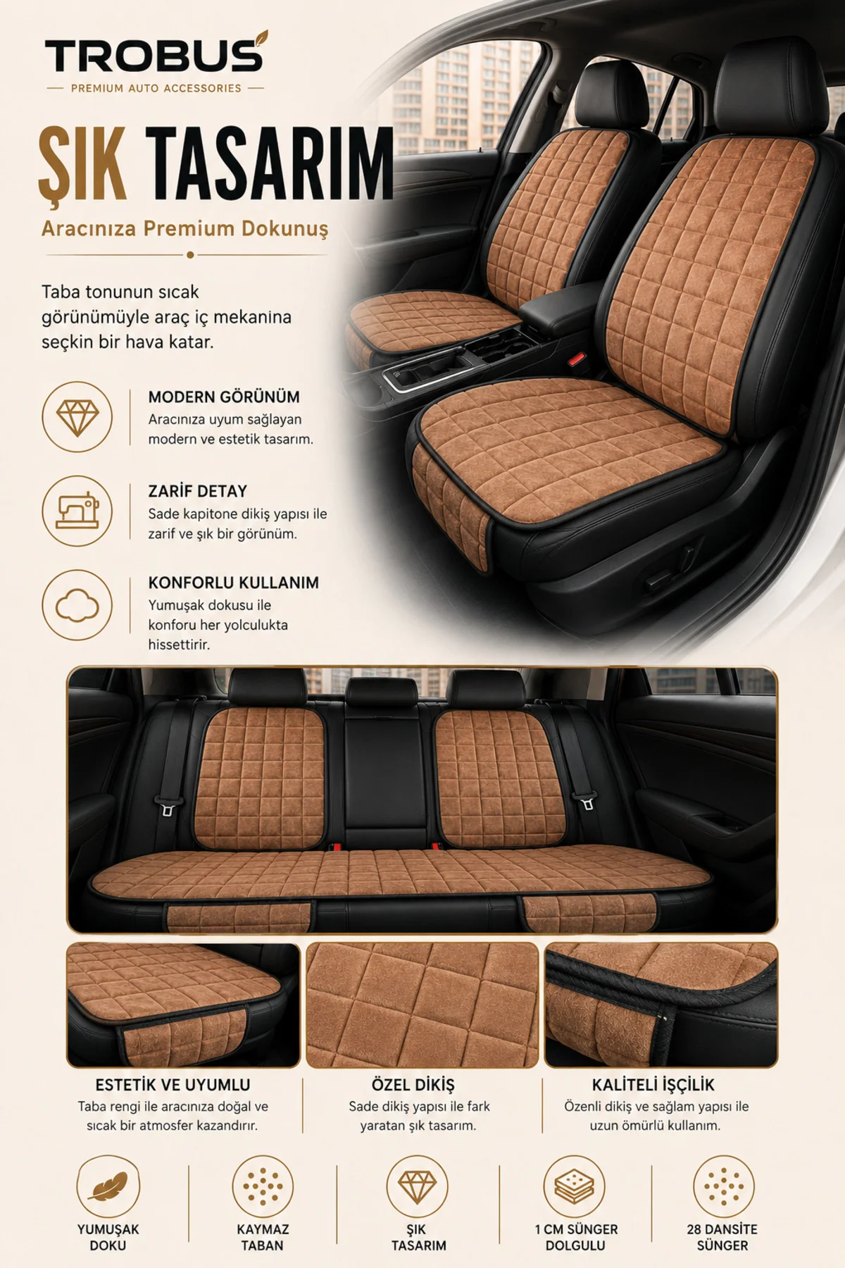 Ford Focus Sedan ve HB 2011-2018 Uyumlu Soft Alkantra 7 Parça Süet Oto Koltuk Minderi Terletmez Taba Fiyatı, Yorumları ve Özellikleri