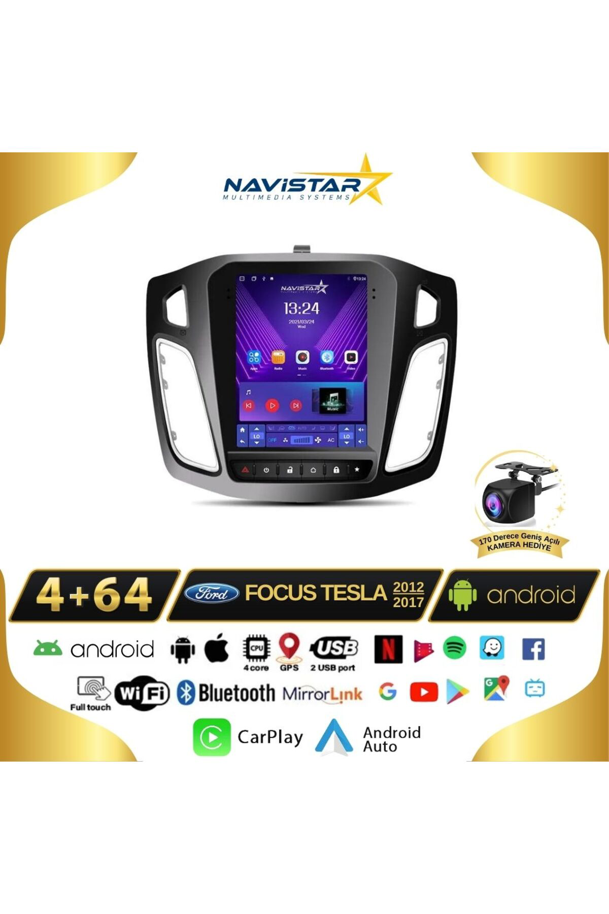 Ford Focus Tesla 4gb 64gb 2012-2018 Model Kablosuz Carplay Naviga