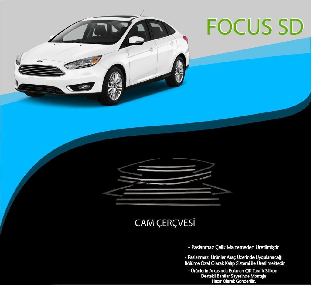 Ford Focus Uyumlu 3 Sedan Krom Cam Çerçevesi Paslanmaz Çelik 12 P Ford Focus Uyumlu 3 Sedan Krom Cam Çerçevesi Paslanmaz Çelik 12 P