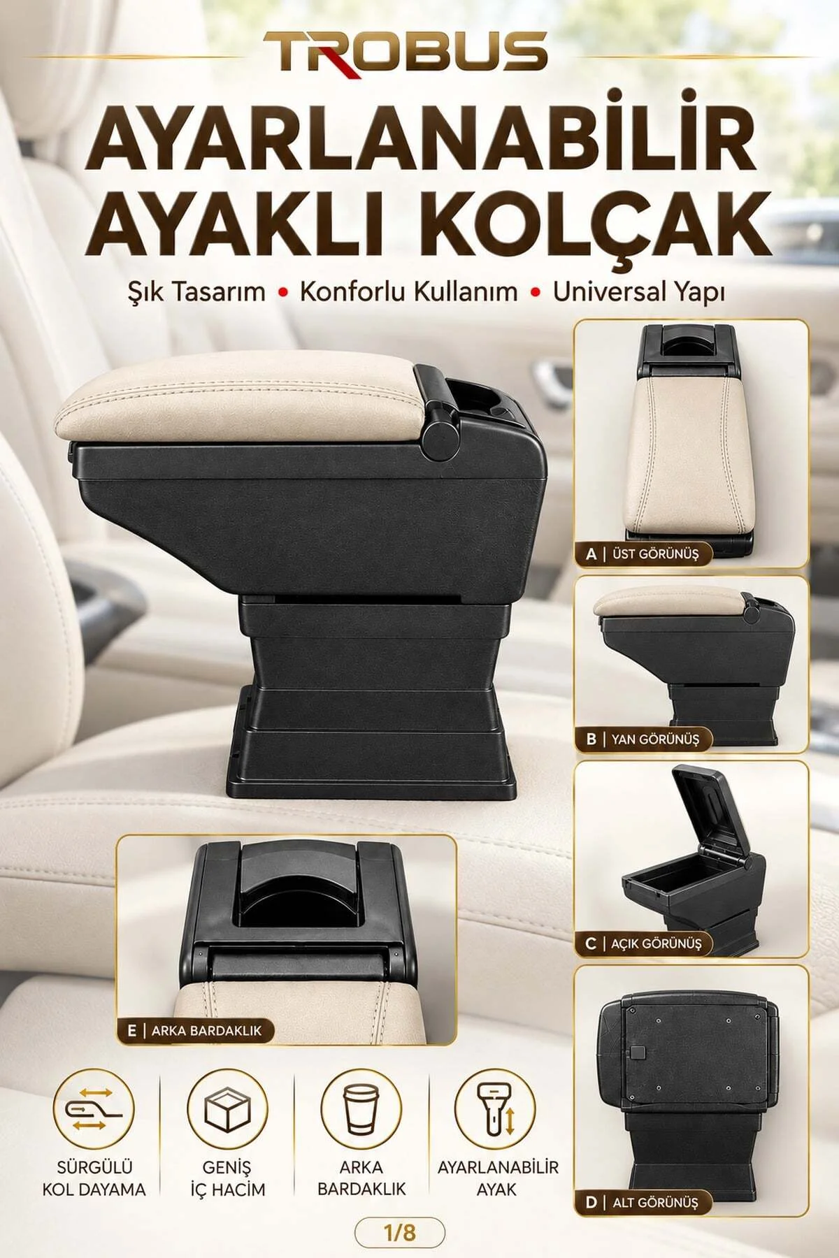 Ford Fusion 2002-2012 Uyumlu Ayarlanabilir Ayaklı Kolçak Kol Dayama Bardaklıklı Bej Siyah Ford Fusion 2002-2012 Uyumlu Ayarlanabilir Ayaklı Kolçak Kol Dayama Bardaklıklı Bej Siyah
