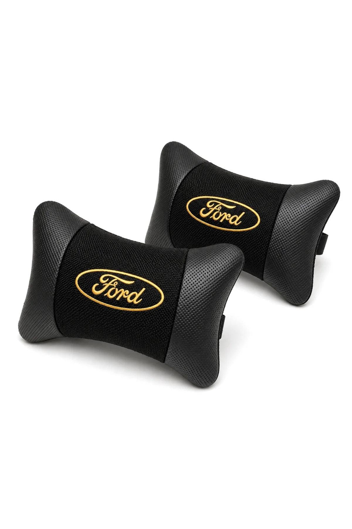 Ford Gold Logolu Boyun Yastığı 2’li Set Siyah Keten Kumaş Nakışlı Oto Koltuk Baş Destek Yastığı Ford Gold Logolu Boyun Yastığı 2’li Set Siyah Keten Kumaş Nakışlı Oto Koltuk Baş Destek Yastığı - Görsel 2