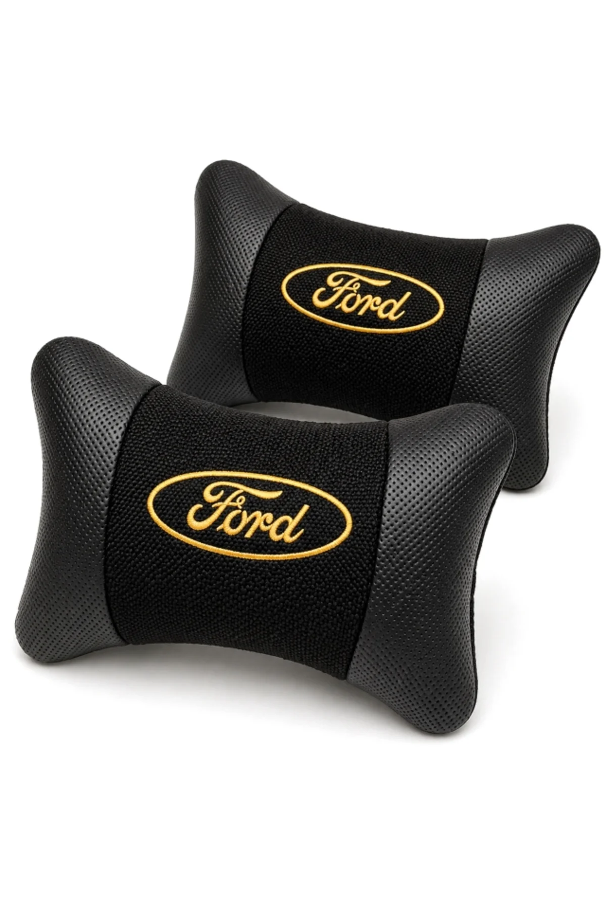 Ford Gold Logolu Boyun Yastığı 2’li Set Siyah Keten Kumaş Nakışlı Oto Koltuk Baş Destek Yastığı Ford Gold Logolu Boyun Yastığı 2’li Set Siyah Keten Kumaş Nakışlı Oto Koltuk Baş Destek Yastığı