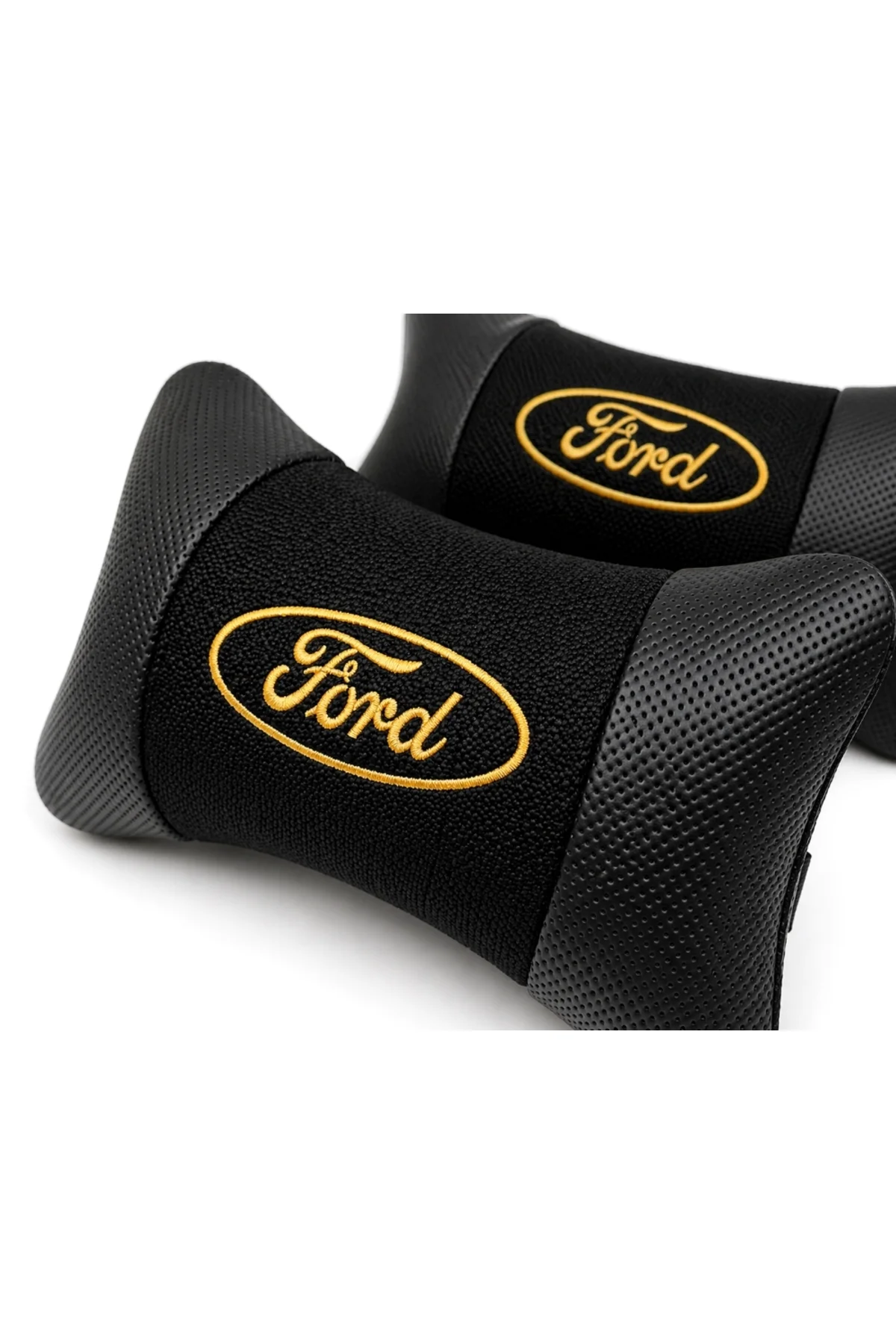 Ford Gold Logolu Boyun Yastığı 2’li Set Siyah Keten Kumaş Nakışlı Oto Koltuk Baş Destek Yastığı Ford Gold Logolu Boyun Yastığı 2’li Set Siyah Keten Kumaş Nakışlı Oto Koltuk Baş Destek Yastığı - Görsel 3
