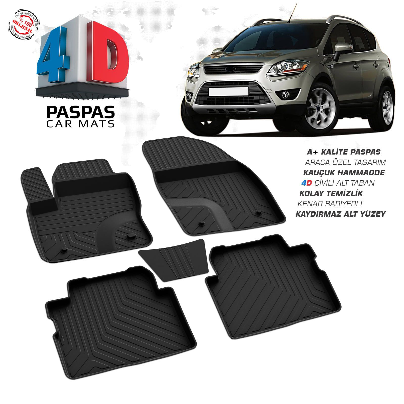 Ford Kuga 1 4D Araca Özel Havuzlu Kauçuk Paspas 2008-2013 Fiyatı, Yorumları ve Özellikleri