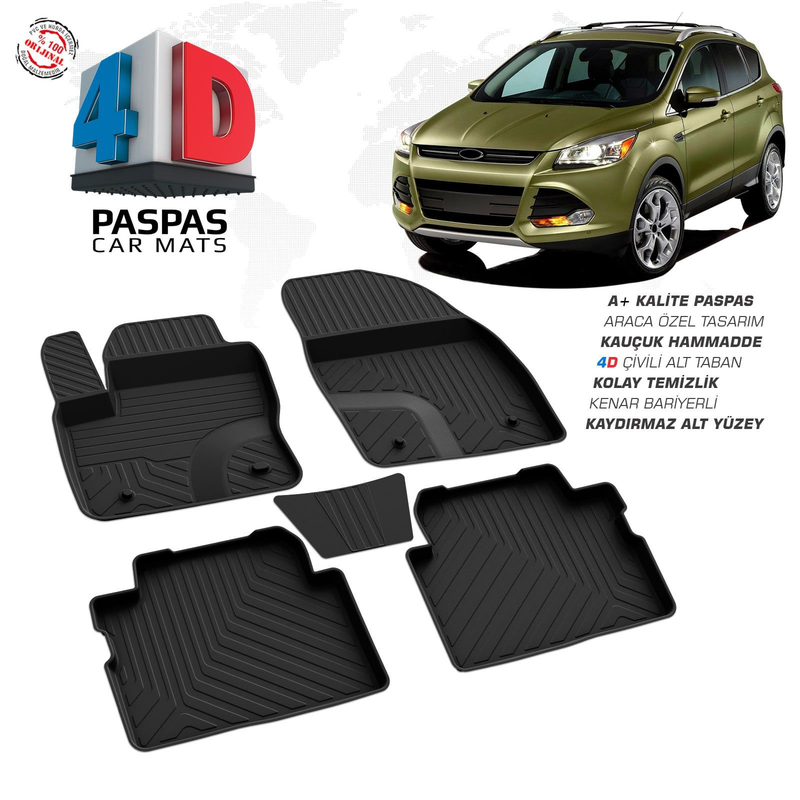Ford Kuga 2 4D Araca Özel Havuzlu Kauçuk Paspas 2013-2019 Fiyatı, Yorumları ve Özellikleri