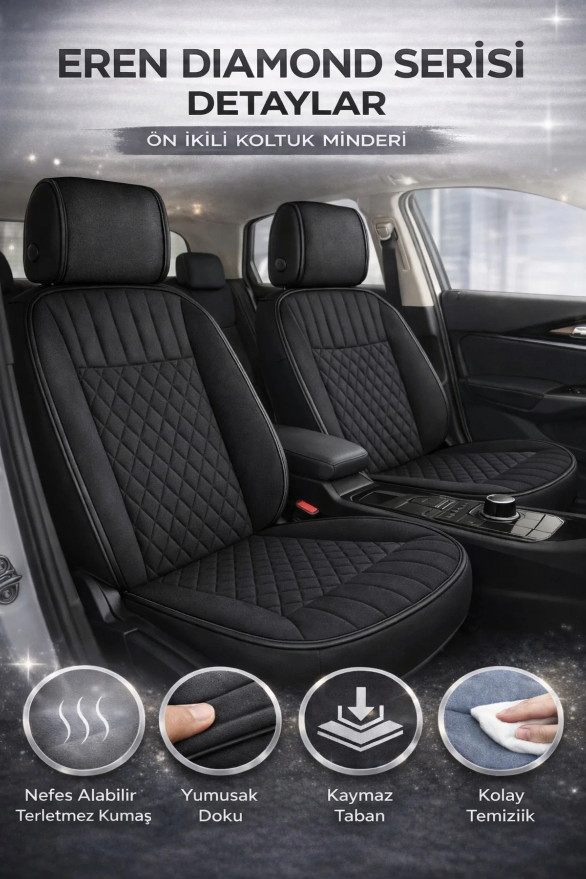 Ford Kuga 2008-2012 Uyumlu Eren Daimond Siyah 2'li Minder Seti