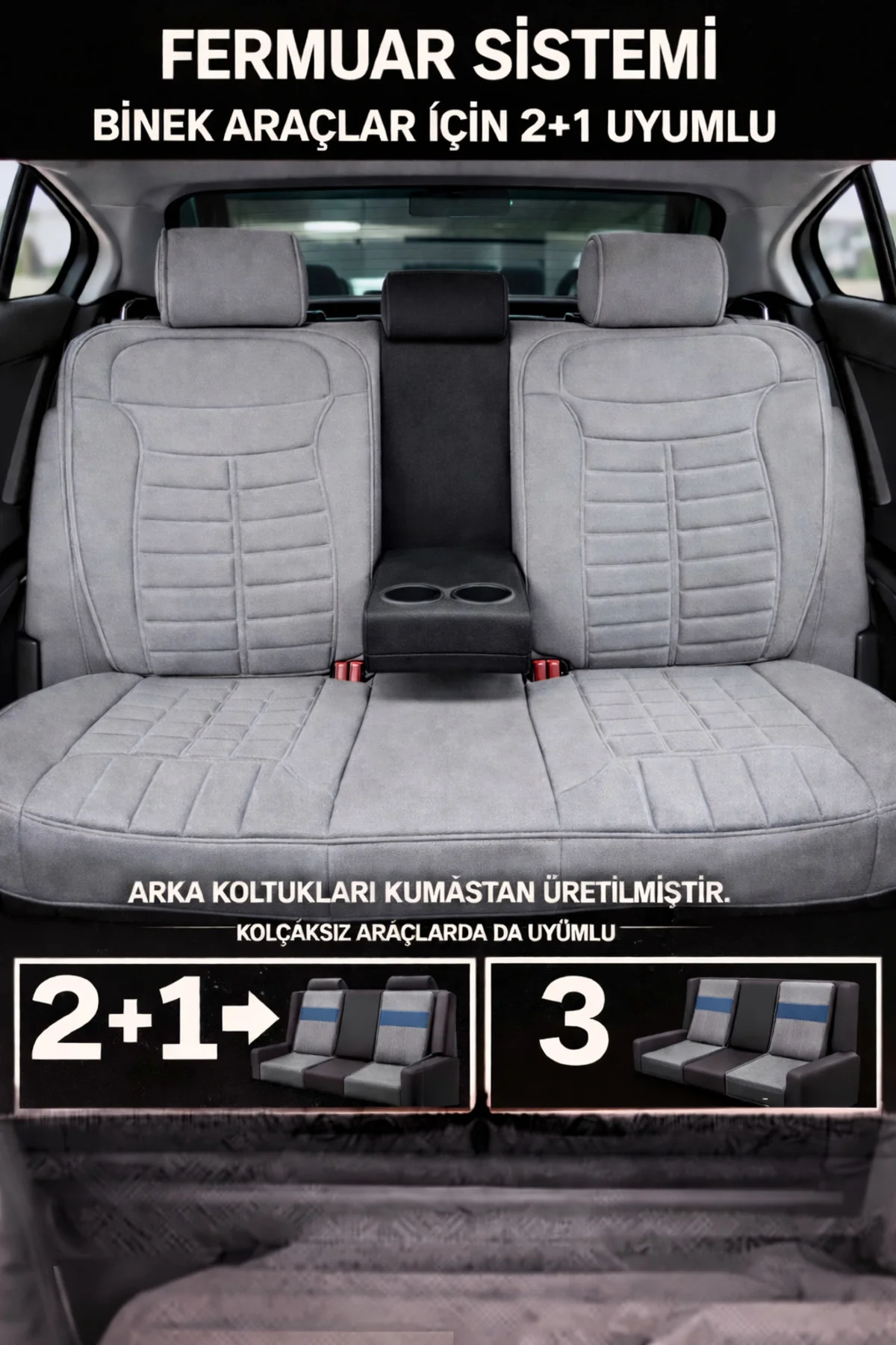 Ford Kuga 2008-2012 Uyumlu Mira Serisi Gri 5'li Oto Koltuk Minderi