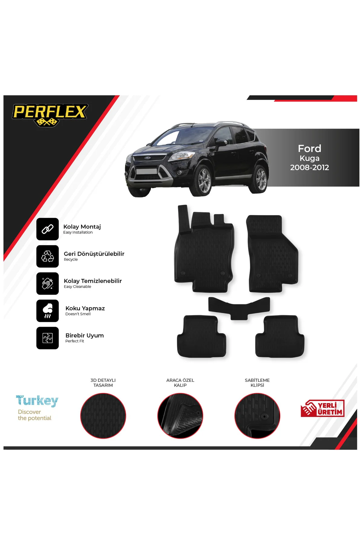 Ford Kuga 2008-2012 3d Havuzlu Paspas